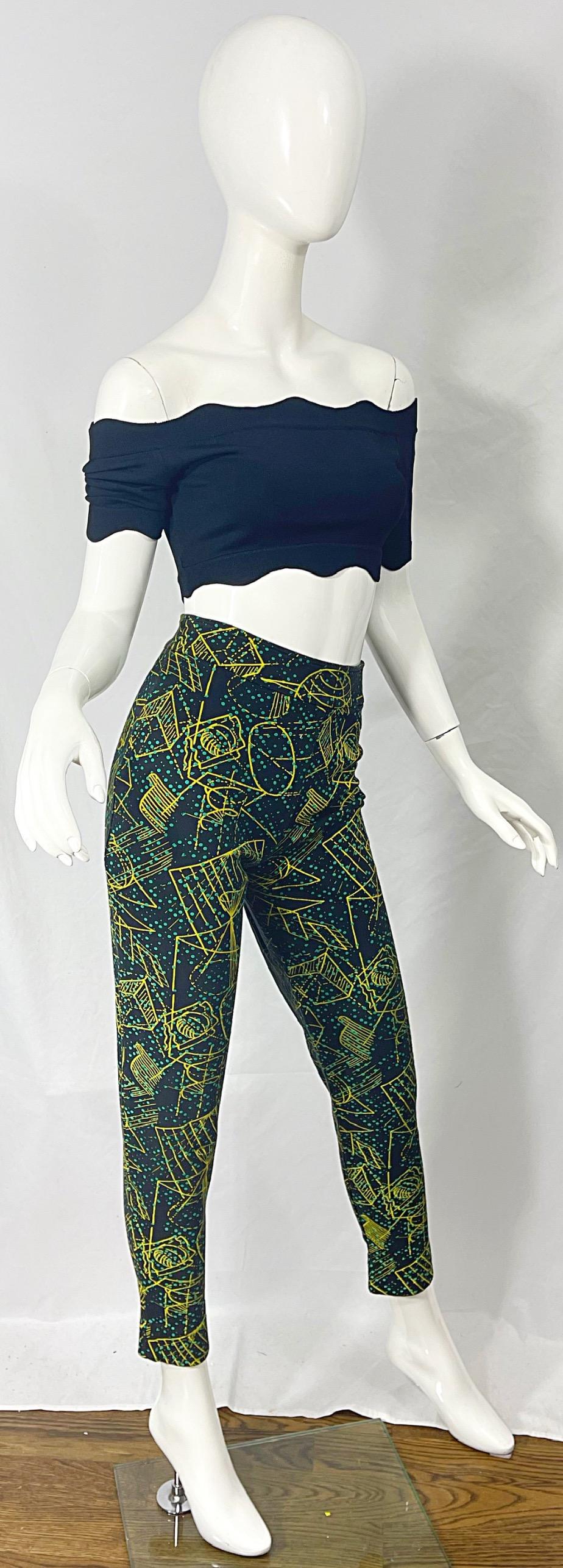 Rare Herve Leger 1980s Hand Painted High Waisted Galaxy Print Cigarette Pants For Sale 14