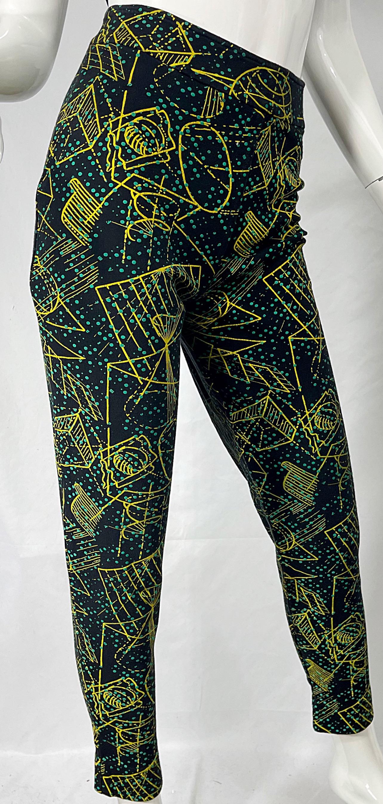 Rare Herve Leger 1980s Hand Painted High Waisted Galaxy Print Cigarette Pants For Sale 15