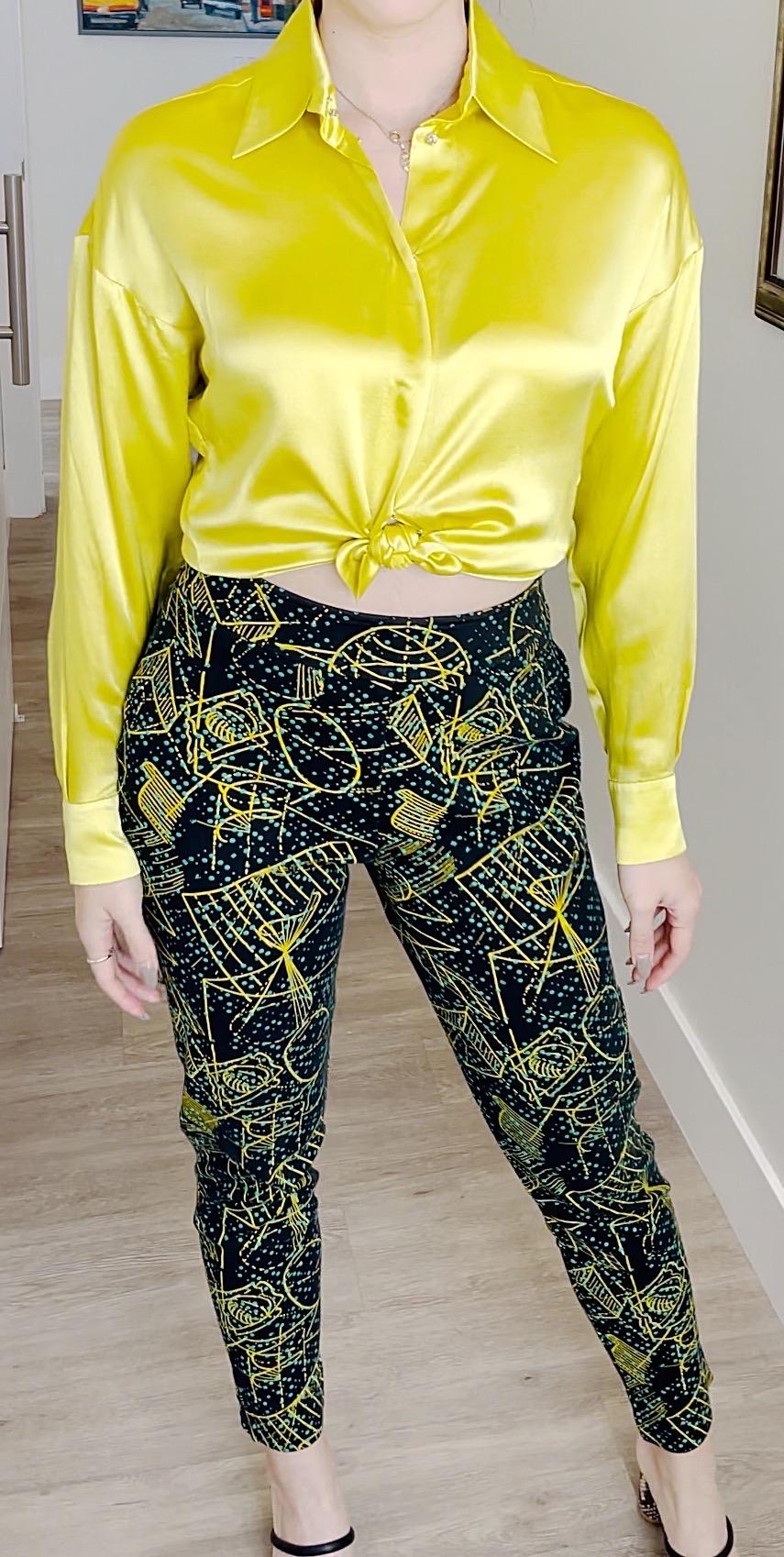 Rare Herve Leger 1980s Hand Painted High Waisted Galaxy Print Cigarette Pants In Excellent Condition For Sale In San Diego, CA
