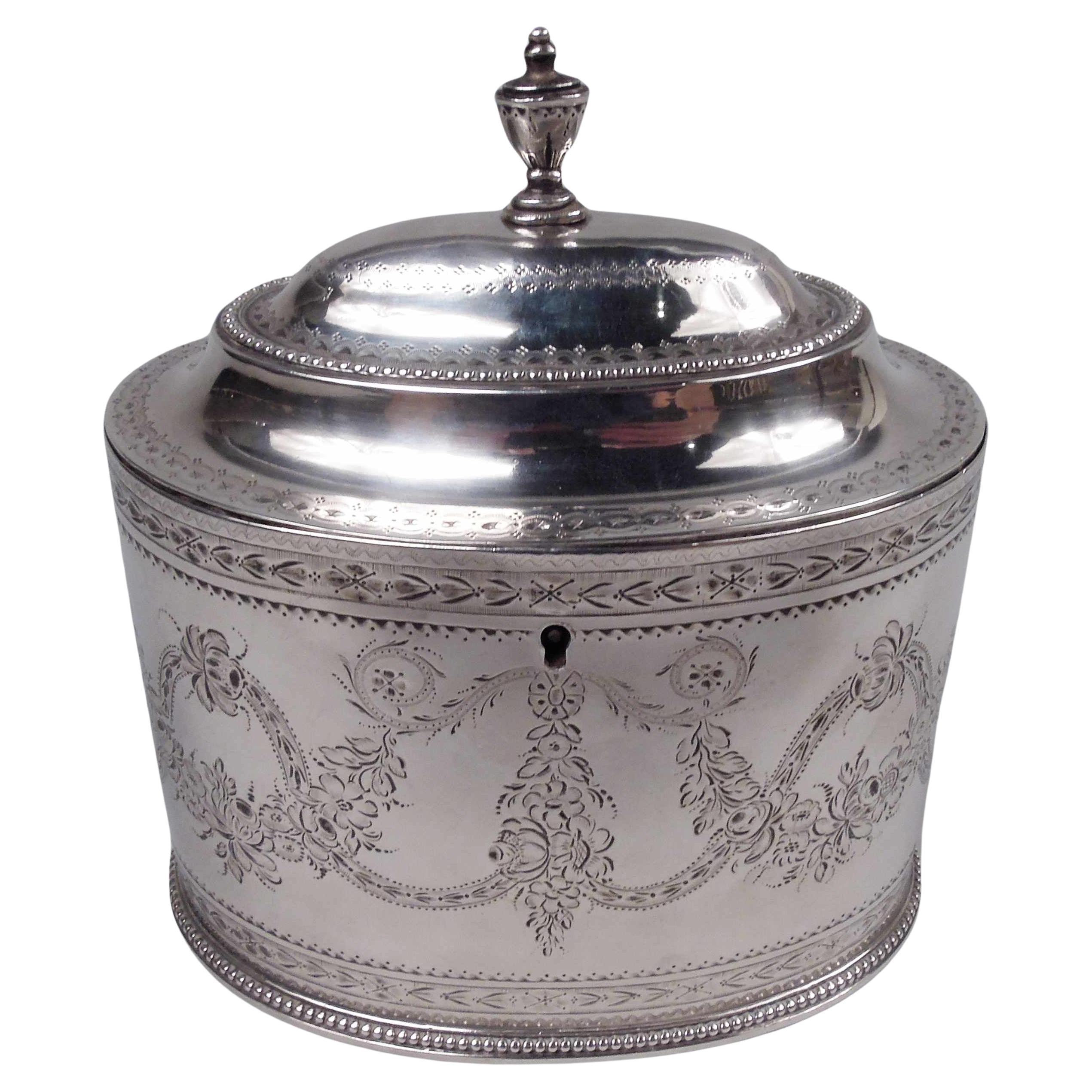 Rare boîte à thé néoclassique géorgienne anglaise Hester Bateman 1782