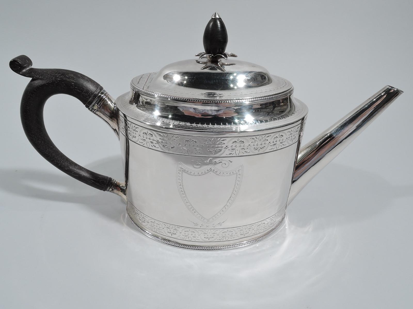 English Rare Hester Bateman Georgian Neoclassical Teapot on Stand 