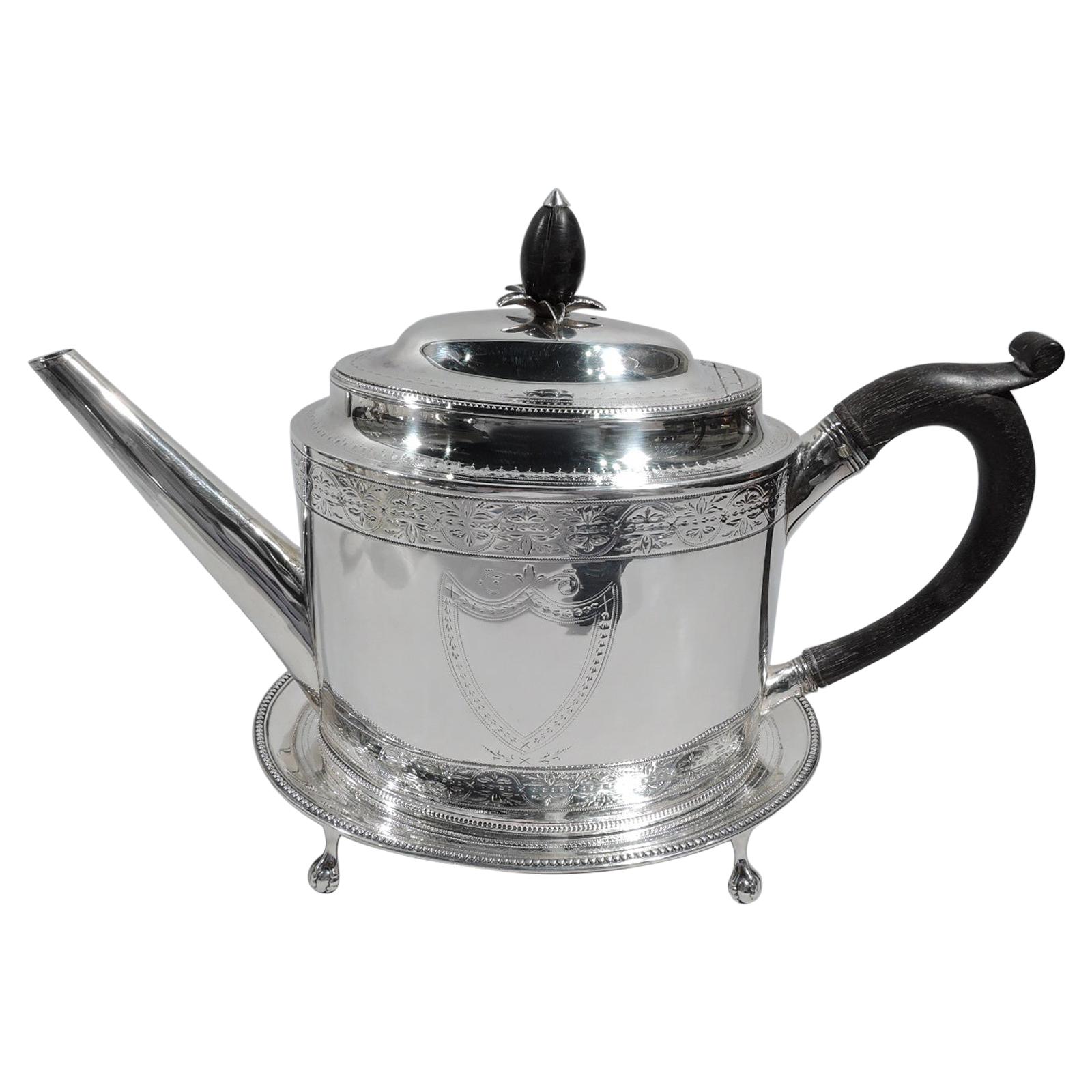 Rare Hester Bateman Georgian Neoclassical Teapot on Stand 