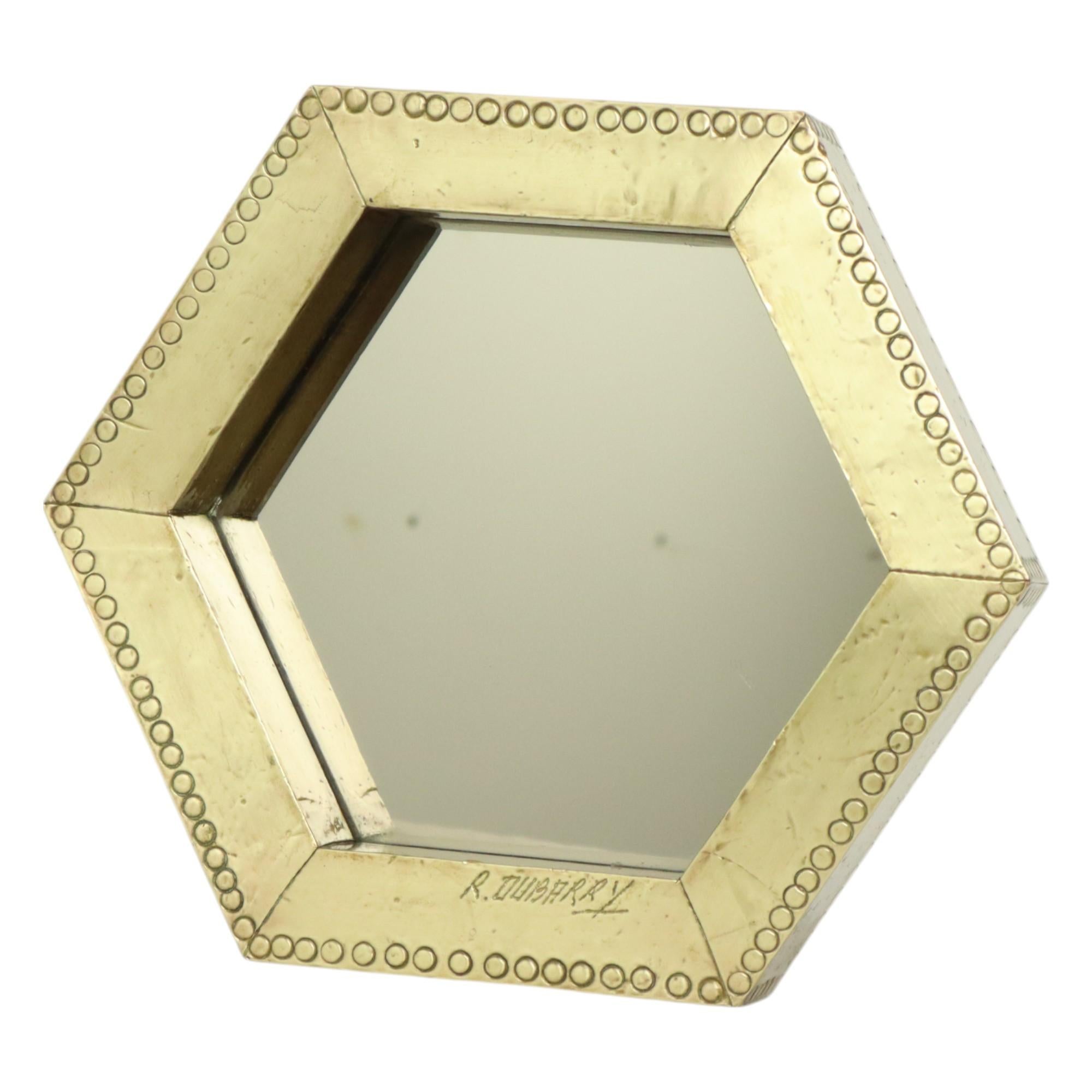 Rare miroir hexagonal en laiton Rodolfo Dubarry 1970 en vente 2