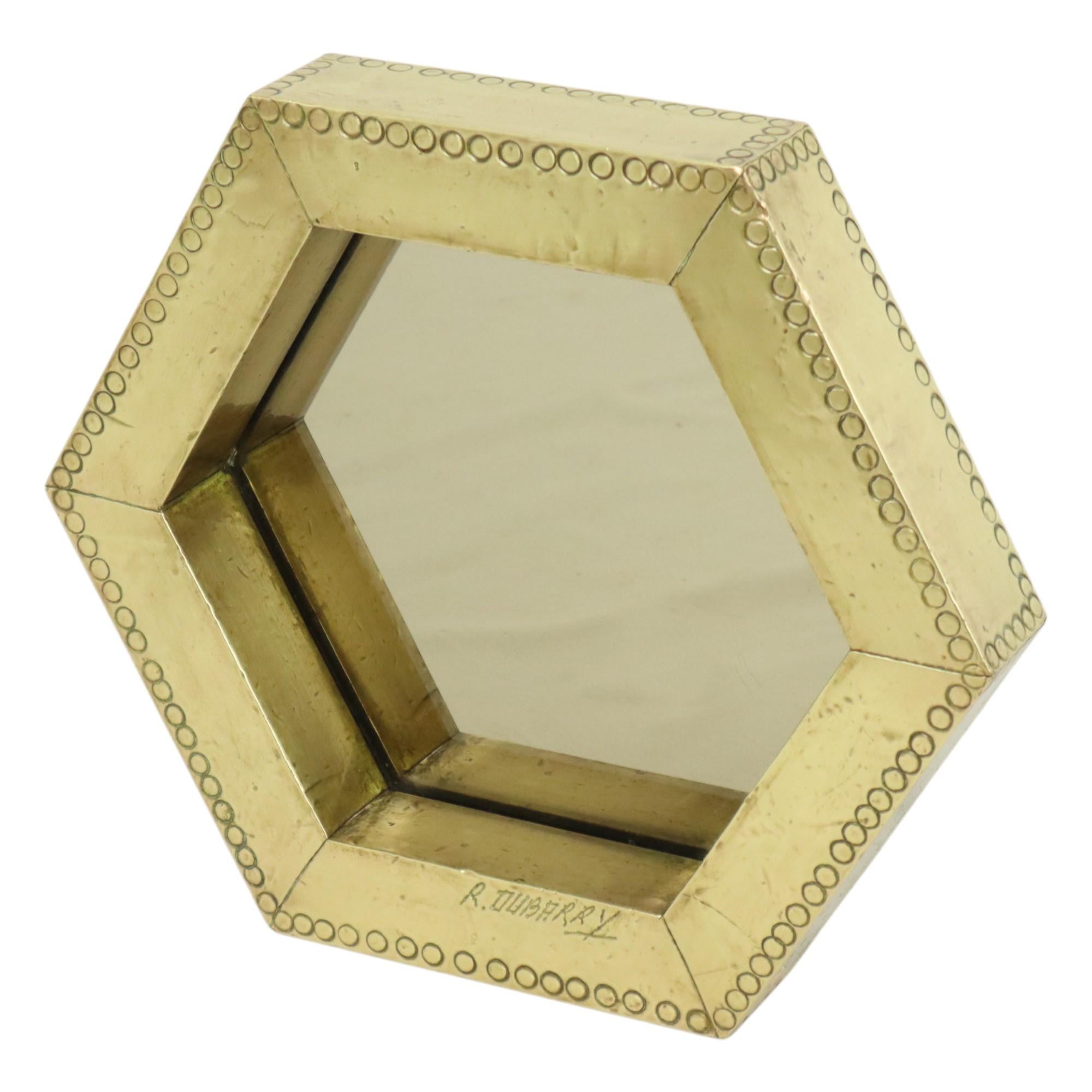 Rare miroir hexagonal en laiton Rodolfo Dubarry 1970 Bon état - En vente à Poperinge, BE