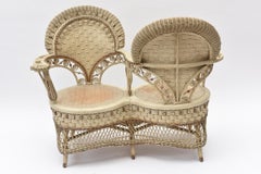 Rare Heywood Brothers and Wakefield Victorian Wicker Conversation Gossip Chair