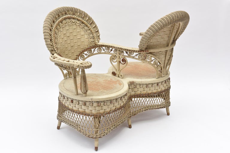 Rare Heywood Brothers and Wakefield Victorian Wicker Conversation