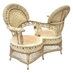 Used Rare Heywood Brothers and Wakefield Victorian Wicker Conversation Gossip Chair