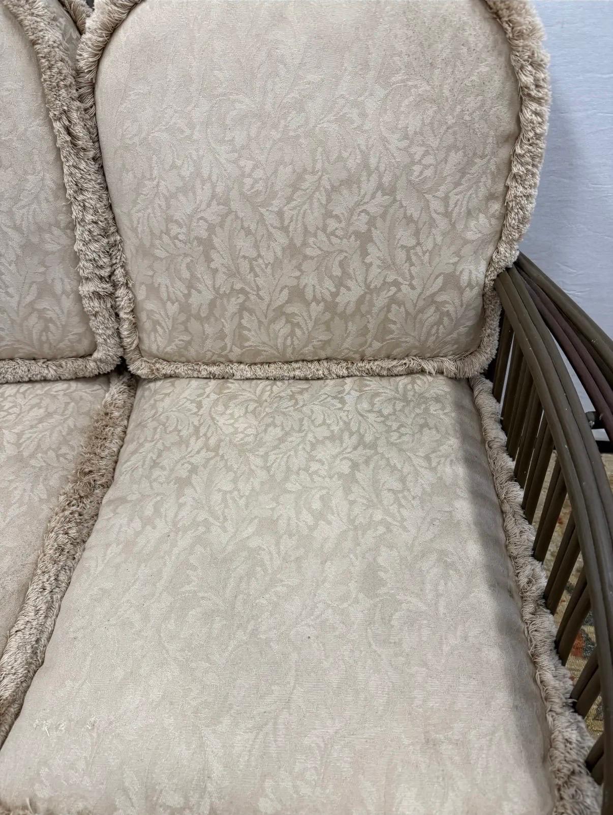 Rare Heywood Wakefield 1940's Early Mid Century Stick Wicker Rattan Sofa For Sale 2