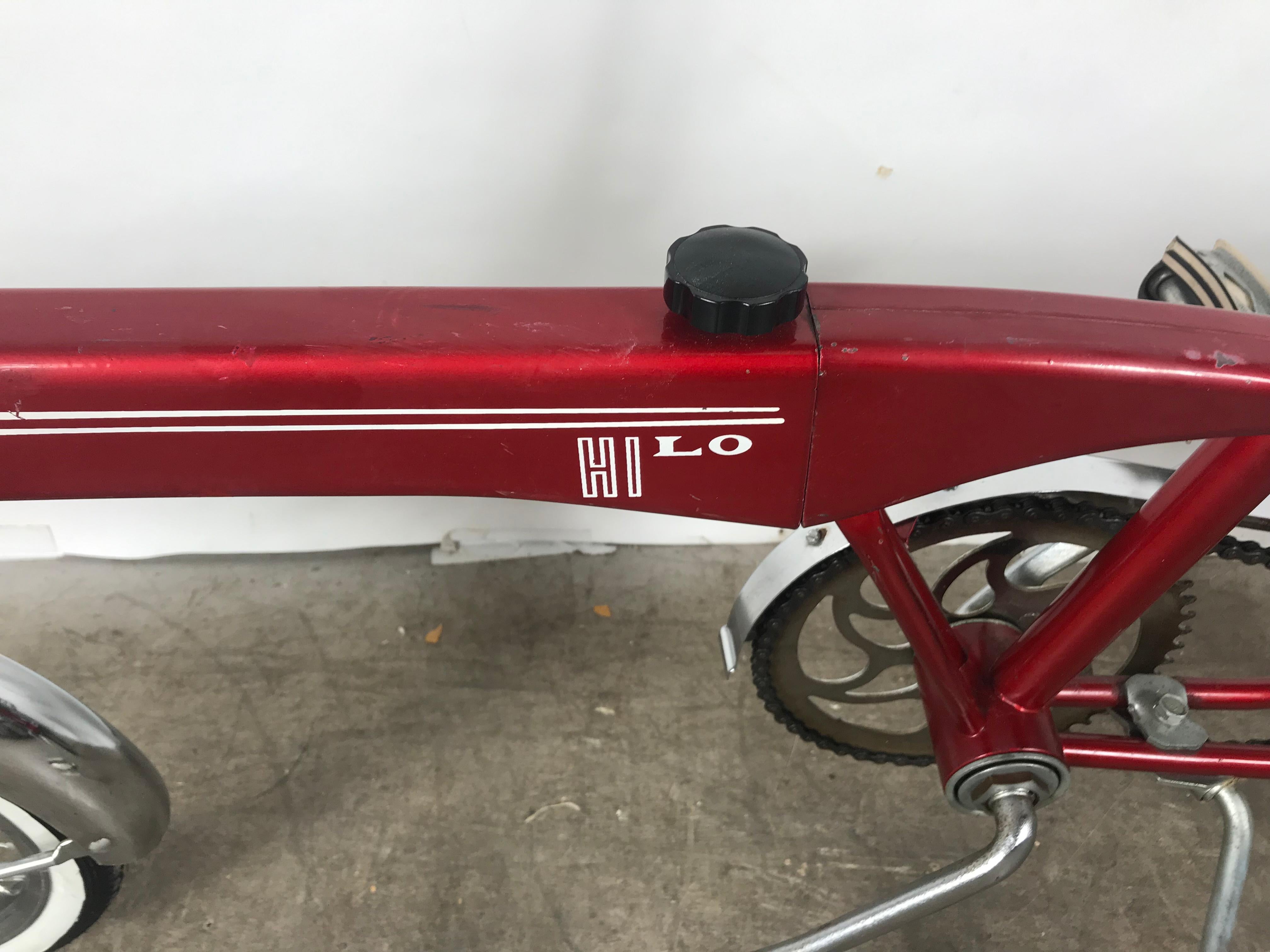 Rare Hi-Lo Collapsible modernist streamline bicycle by Cleveland Company,, M D T,, Amazing design and condition, bike comes apart for easy compact transport and storage, Retains all of its original parts. New whitewall tires and bell added,