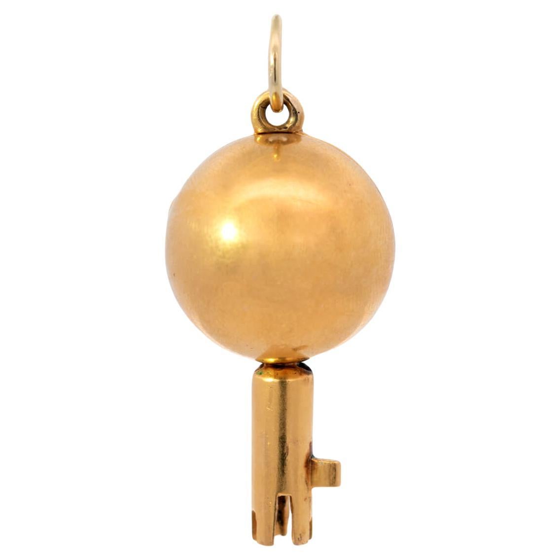 Rare Hidden Key Victorian 18k Ball Pendant