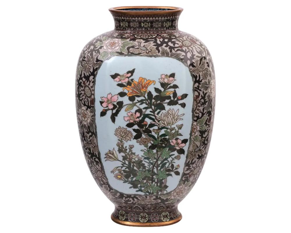 19th Century Rare High Quality Meiji Japanese Cloisonne Enamel Vase River Mountain landscape For Sale