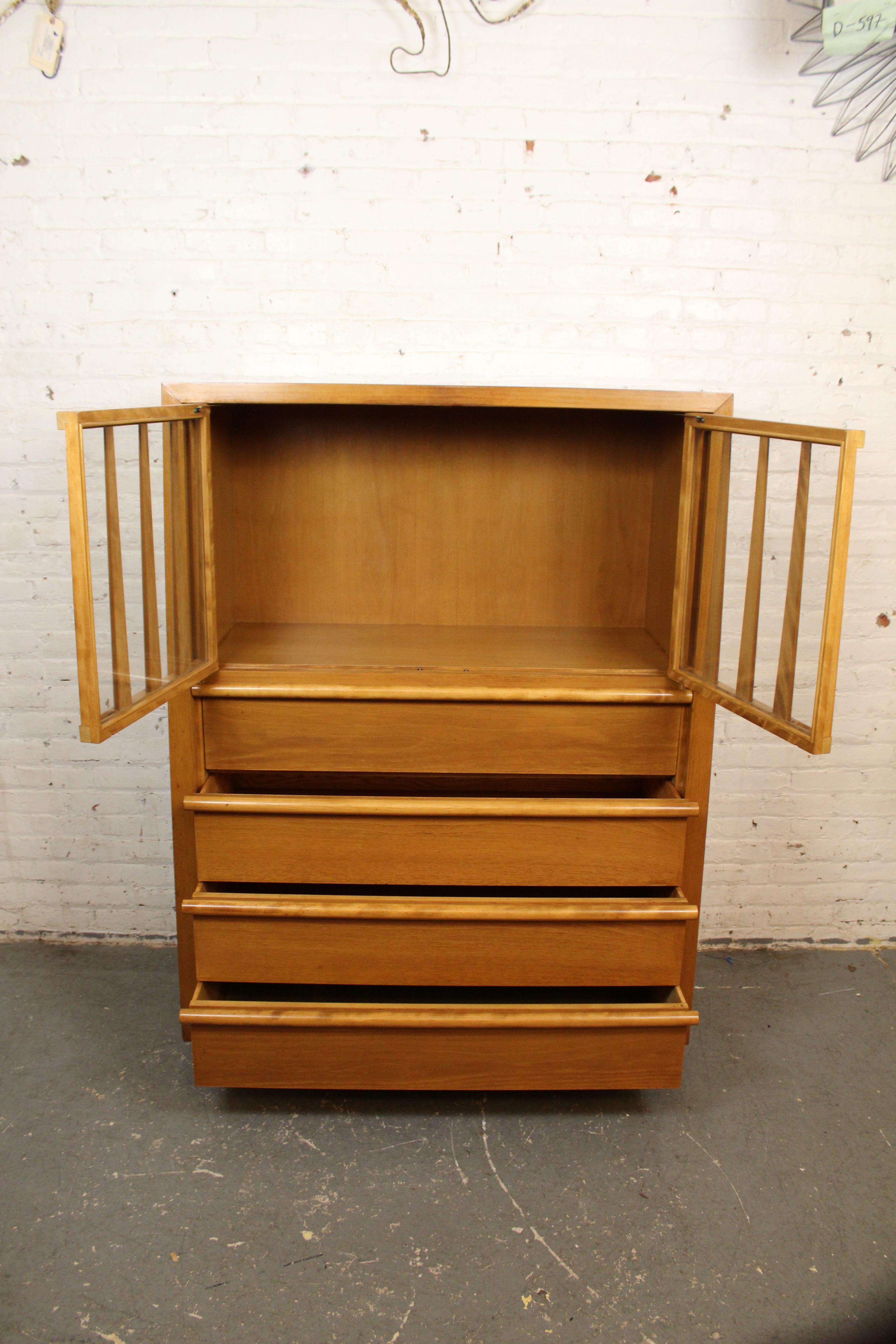 Seltener Highboy-Sekretär von T.H. Robsjohn-Gibbings für Widdicomb (Geschnitzt) im Angebot