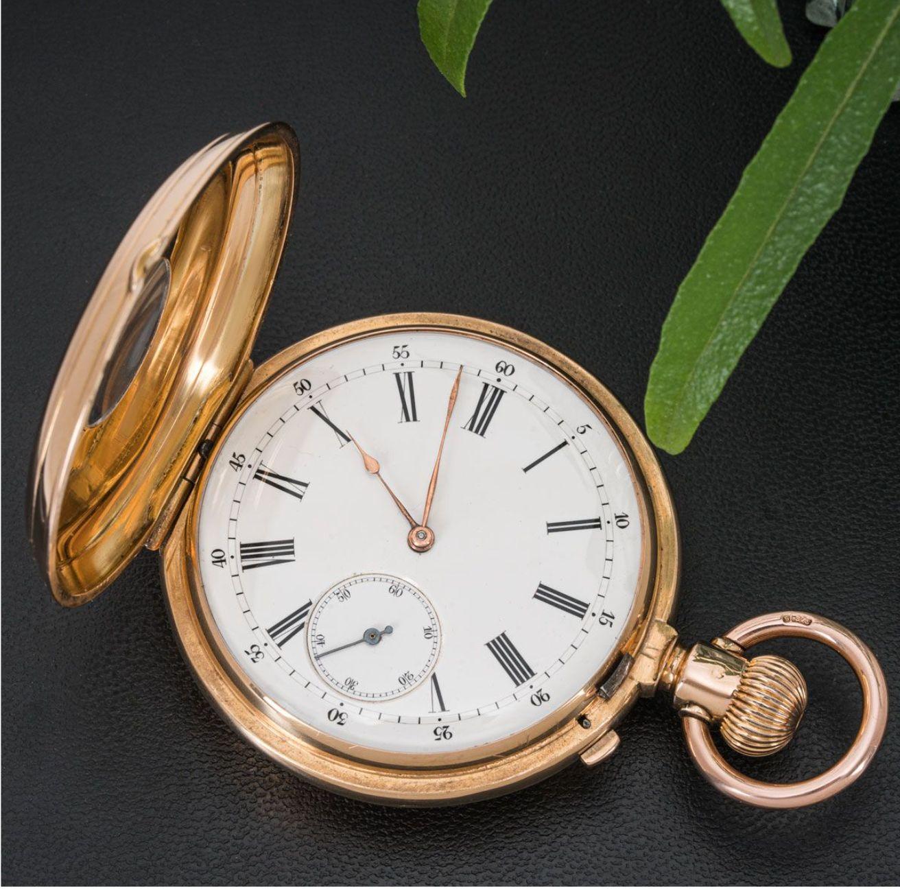 Rare & Historic Rose Gold Enamelled Pivoted Detente Hunter Pocket Watch, C1880 In Excellent Condition For Sale In London, GB