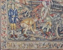 Rare, Historical, Antique European Continental Tapestry with Forest Scene