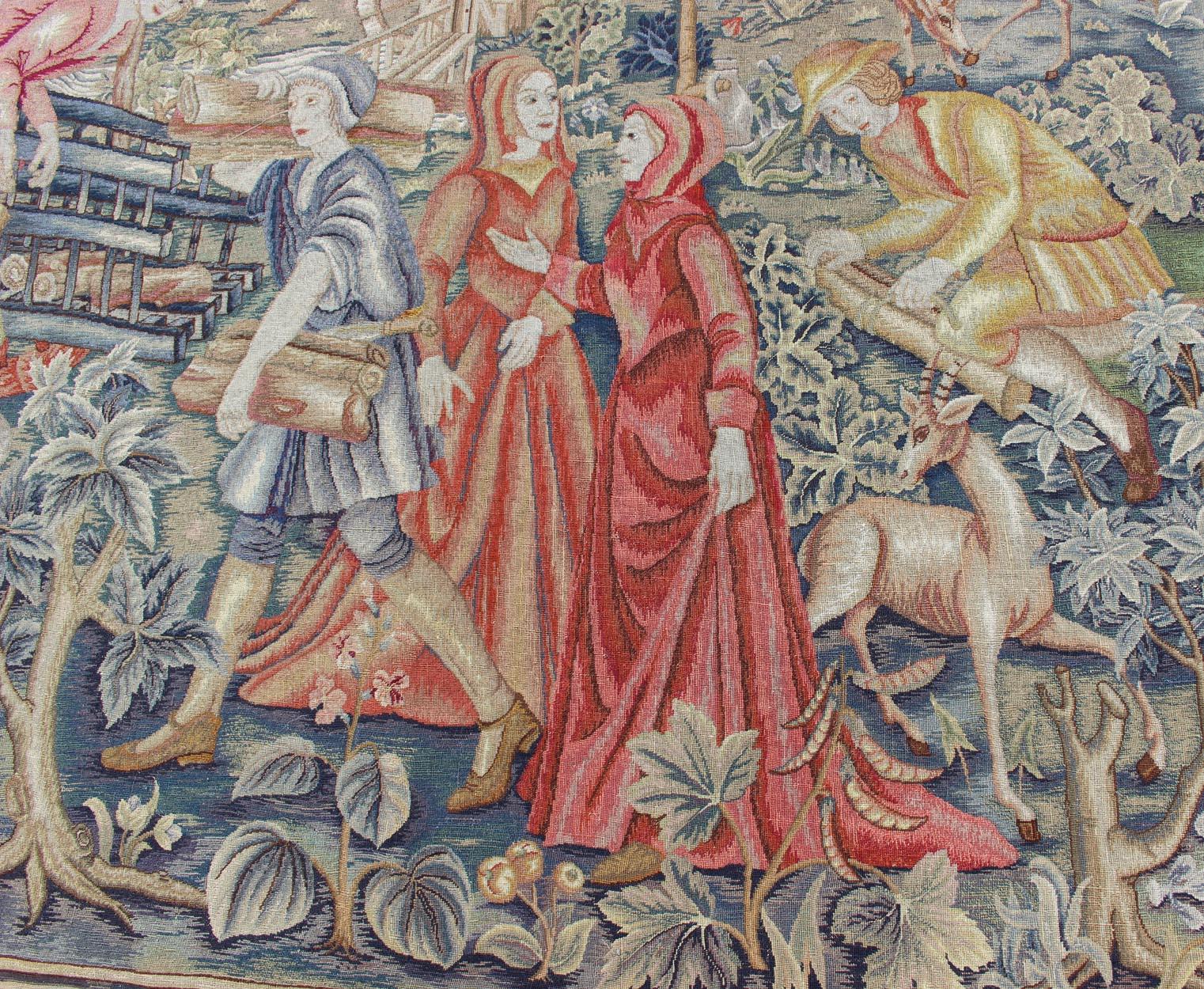 Hand-Woven Rare, Historical, Antique European Continental Tapestry with Forest Scene For Sale