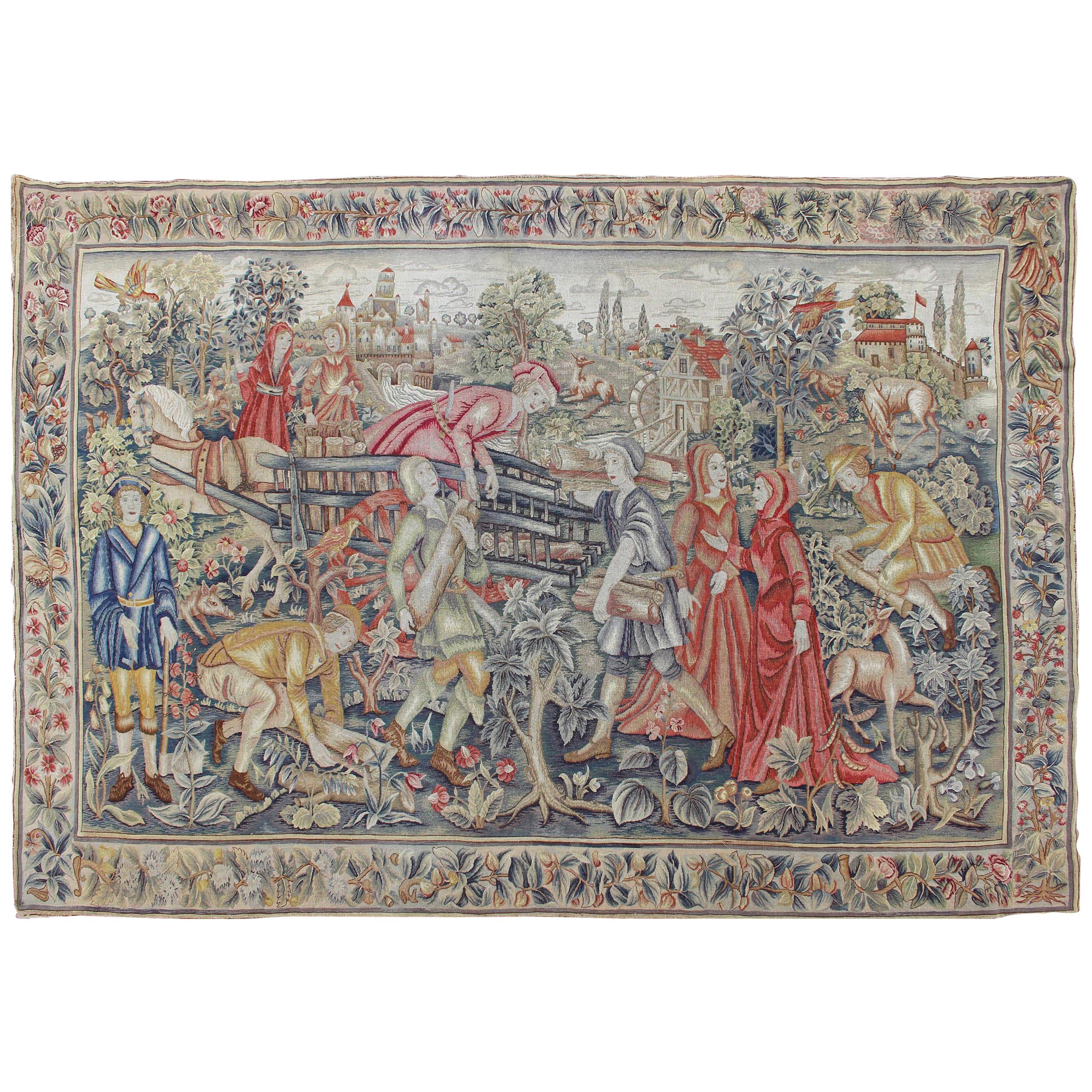 Rare, Historical, Antique European Continental Tapestry with Forest Scene