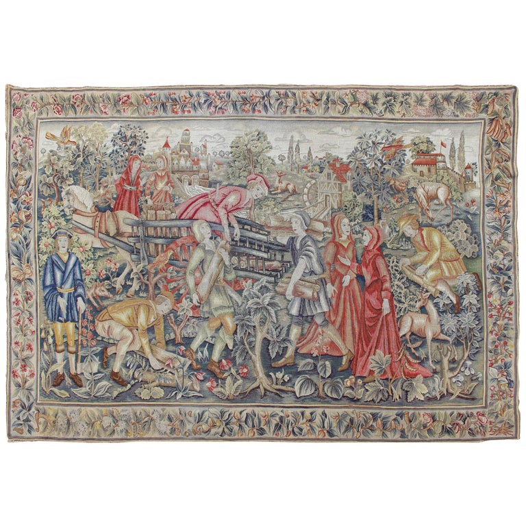 Rare, Historical, Antique European Continental Tapestry with Forest Scene For Sale at 1stDibs