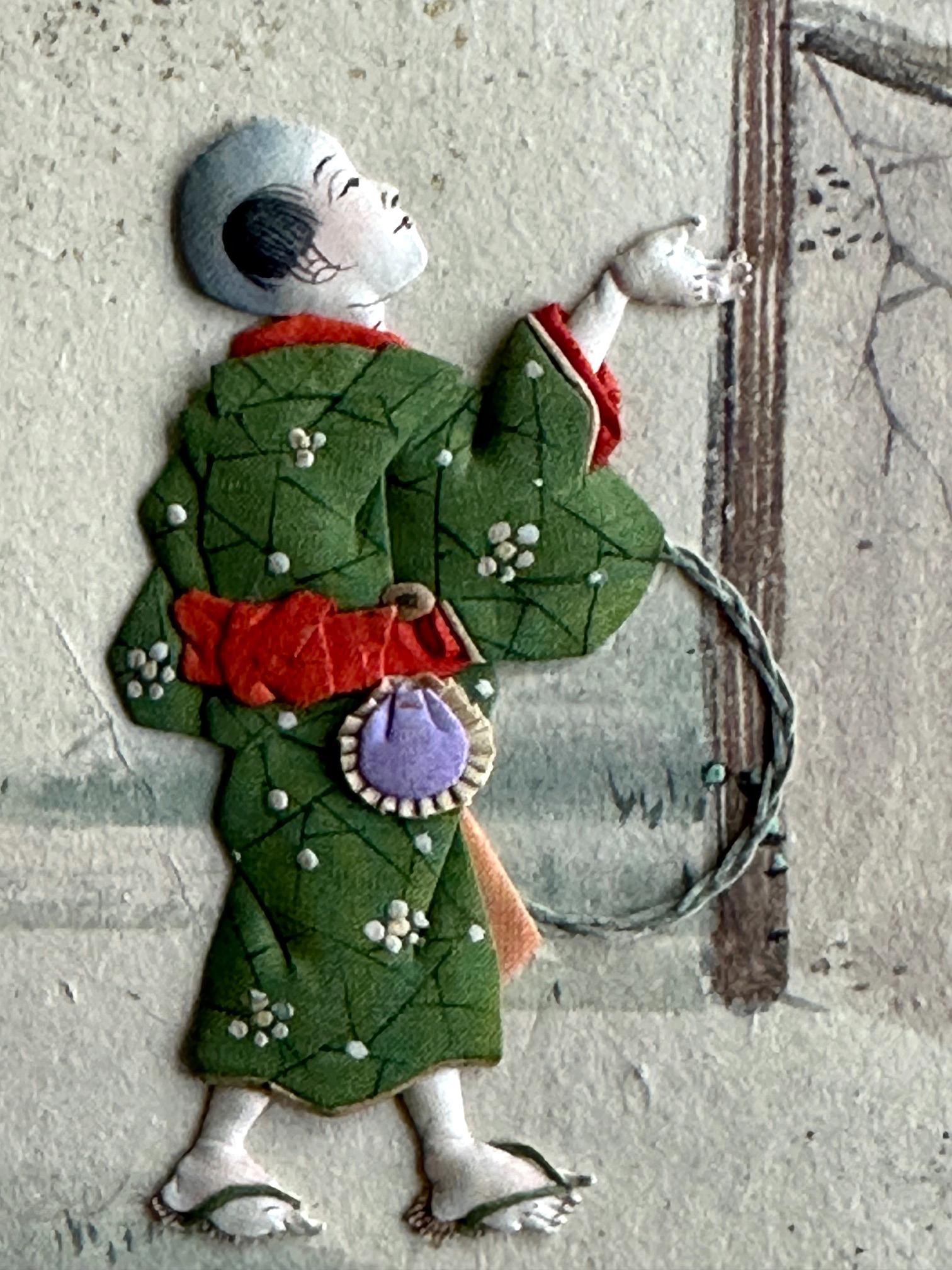 Rare Historical Set Japanese Oshi-E Textile Art Panels Meiji Period For Sale 12