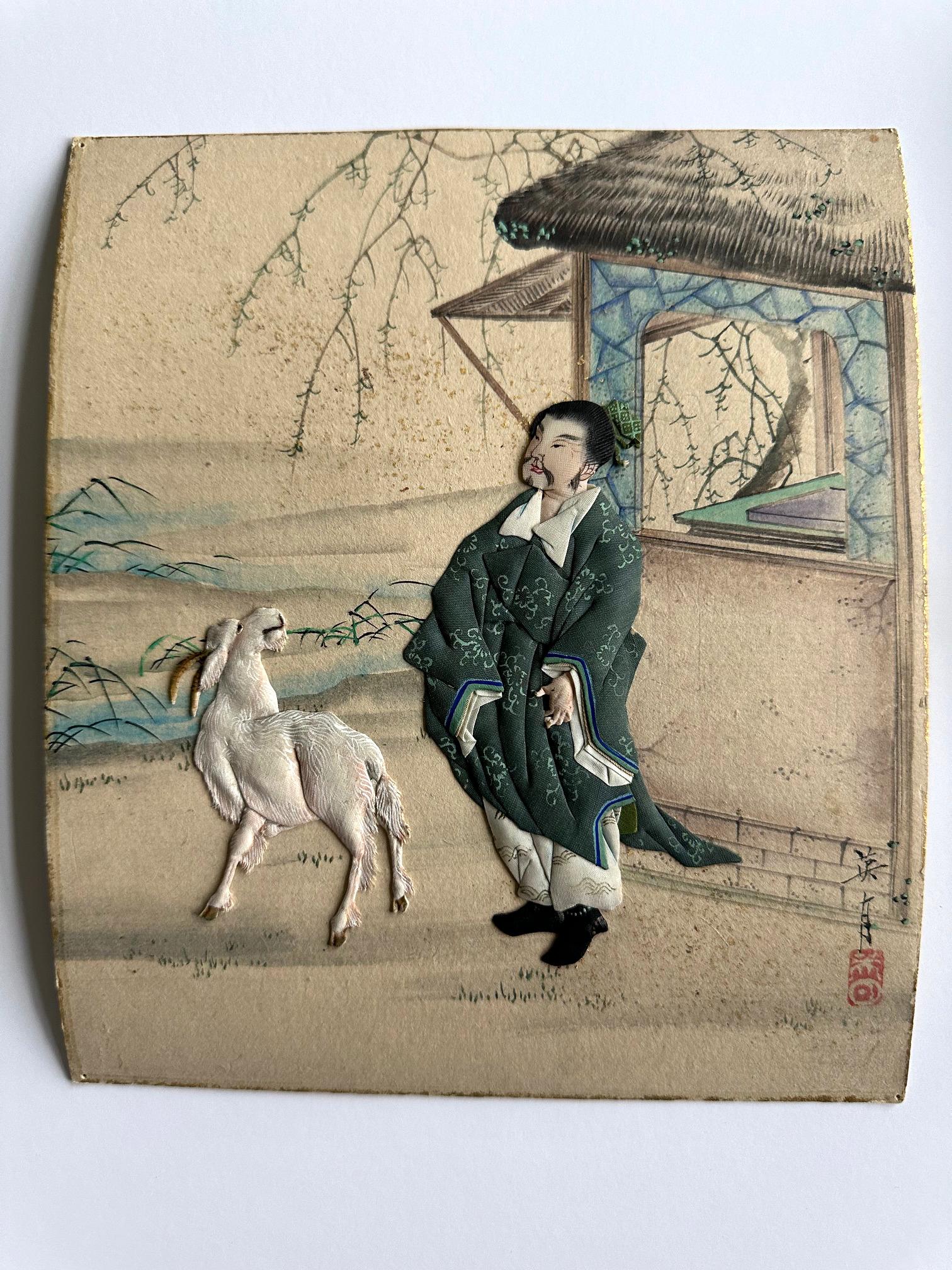 Rare Historical Set Japanese Oshi-E Textile Art Panels Meiji Period In Good Condition For Sale In Atlanta, GA