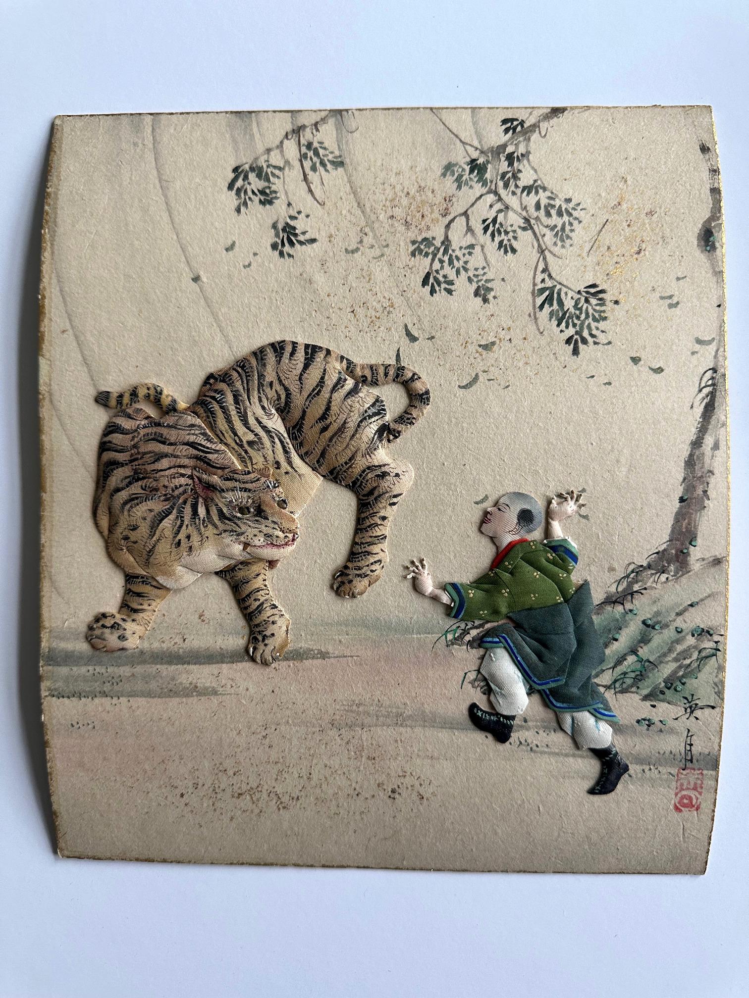 19th Century Rare Historical Set Japanese Oshi-E Textile Art Panels Meiji Period For Sale