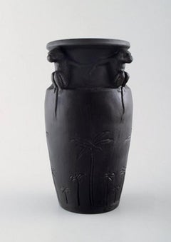 Rare Hjorth, Denmark Art Nouveau Ceramic Vase with Monkeys, circa 1890s