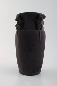 Rare Hjorth, Denmark Art Nouveau Ceramic Vase with Monkeys, circa 1890s