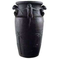 Rare Hjorth, Denmark Art Nouveau Ceramic Vase with Monkeys, circa 1890s