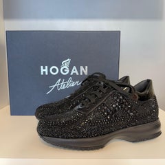Zapatillas Hogan Atelier Interactive negras con strass, muy poco comunes, talla IT 38,5