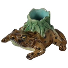 Antique Rare Holdcroft Majolica Frog Toothpick Holder
