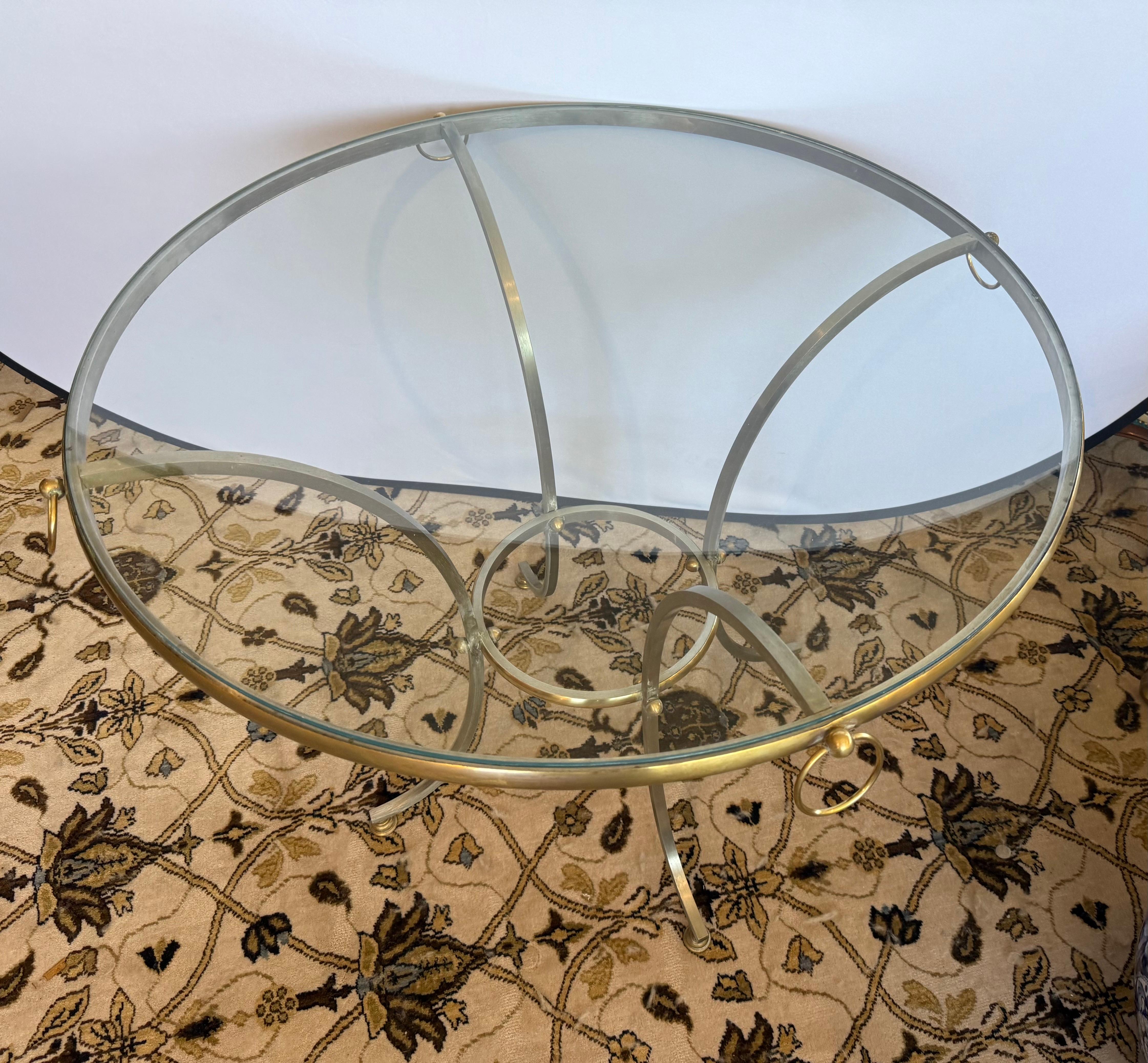Rare Hollywood Regency Maison Jansen 1970s Foyer Center Round Table In Good Condition For Sale In West Hartford, CT