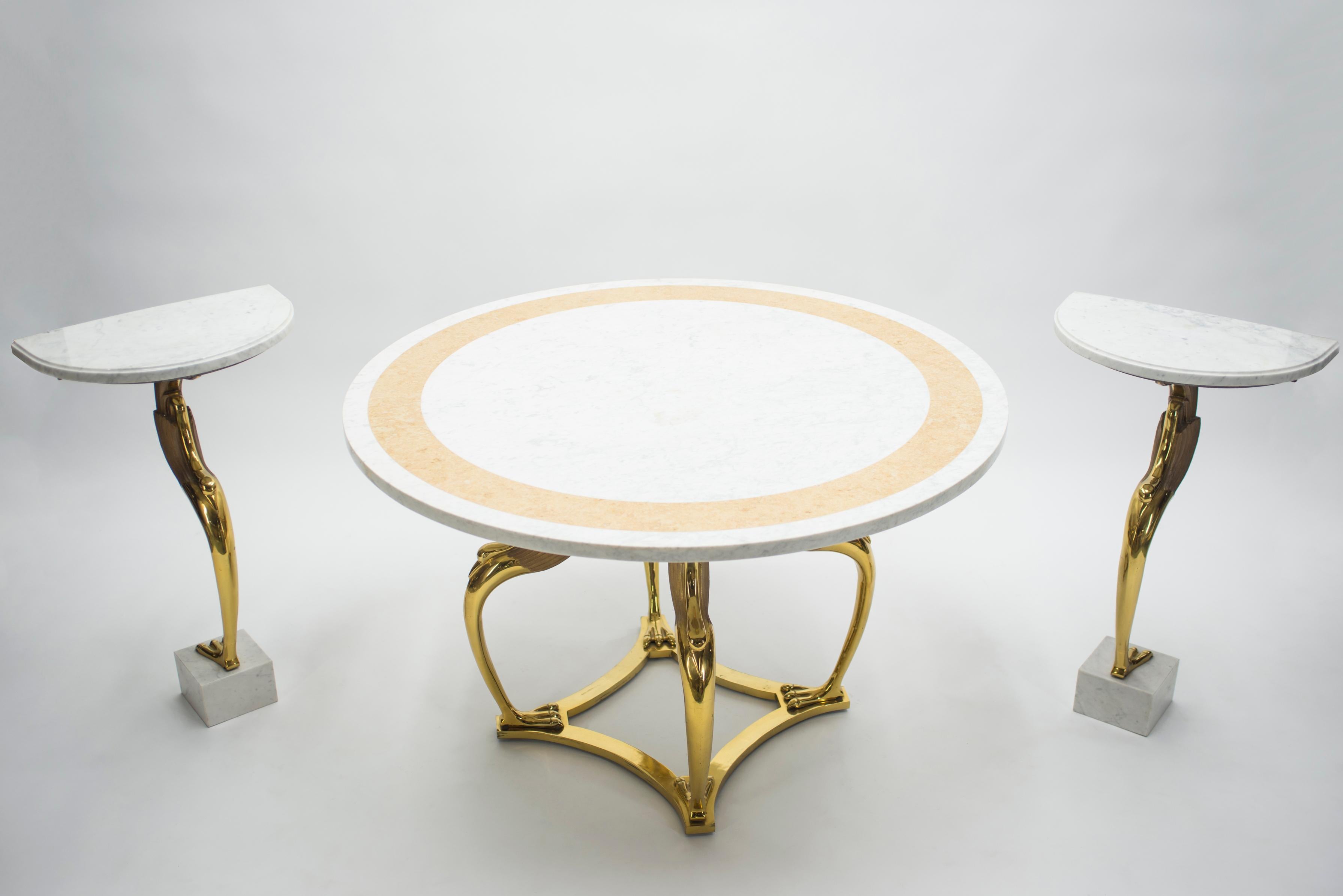 Rare Hollywood Regency Robert Thibier Brass Marble Dining Table, 1970s 6