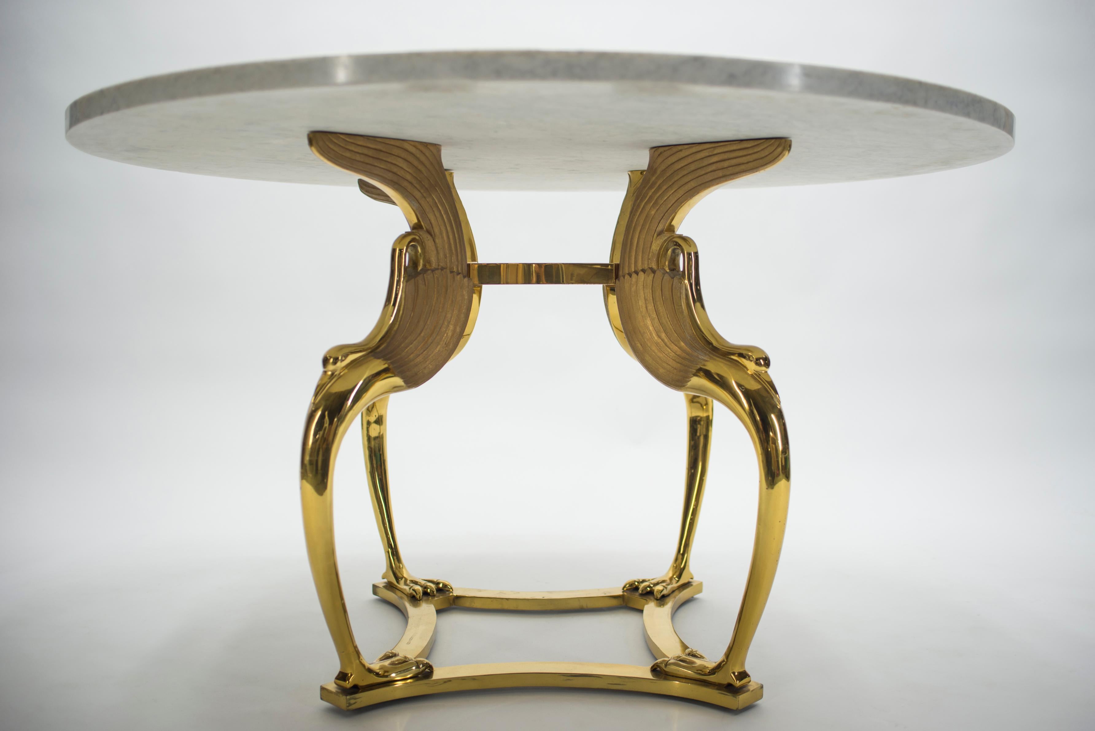 Late 20th Century Rare Hollywood Regency Robert Thibier Brass Marble Dining Table, 1970s