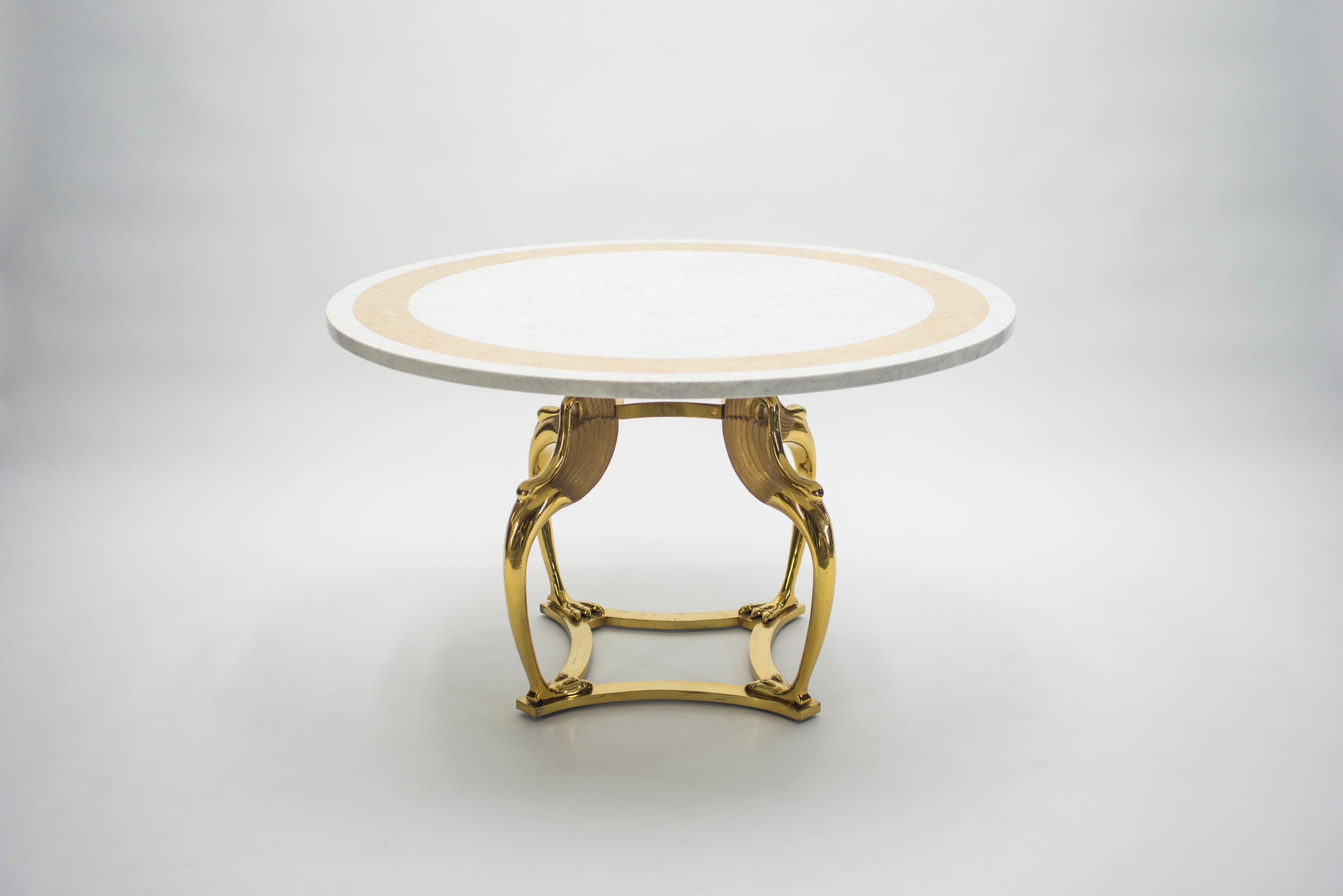 Rare Hollywood Regency Robert Thibier Brass Marble Dining Table, 1970s 1