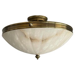 Rare Hollywood Regency Style, Alabaster & Brass Flush Mount / Pendant Light
