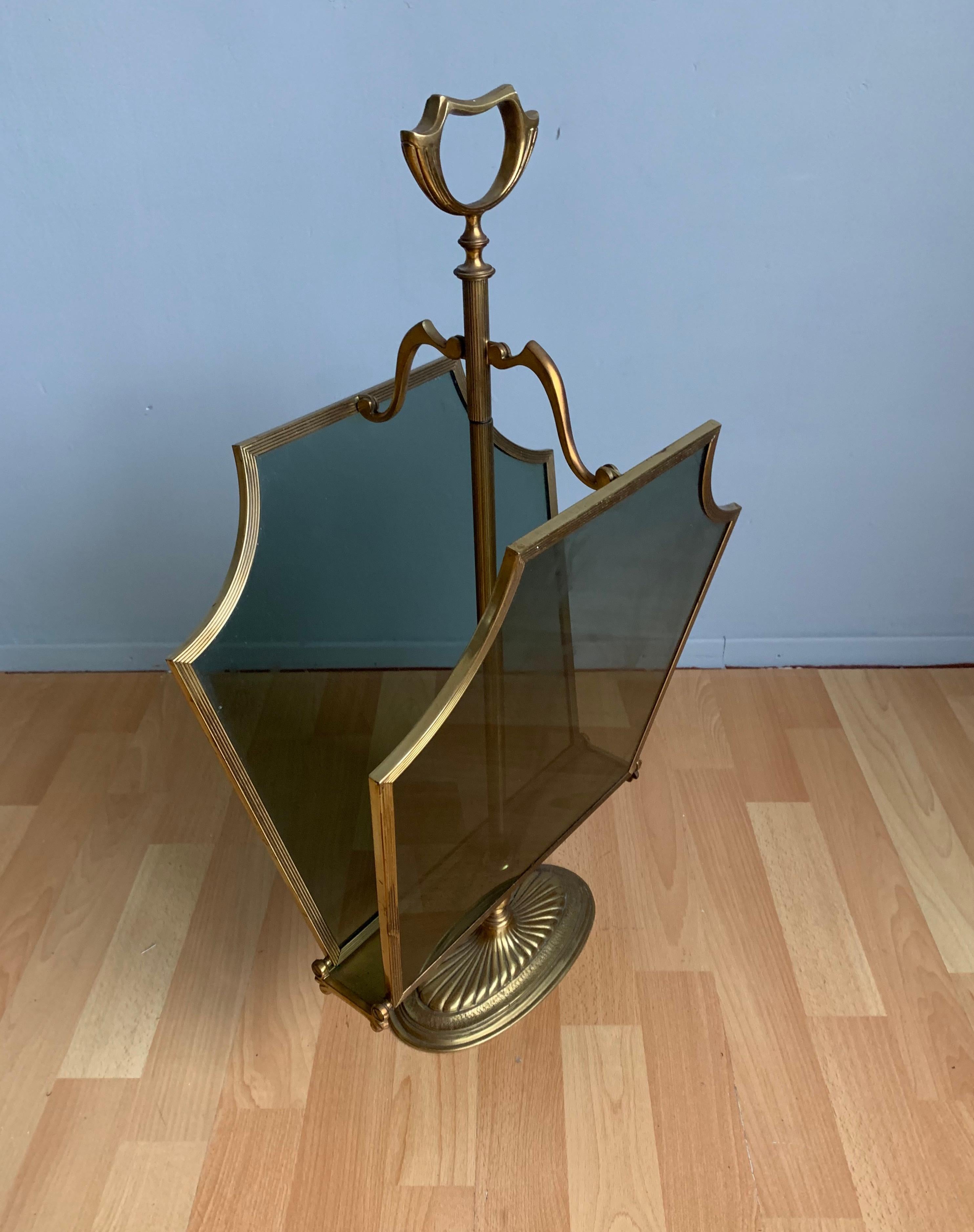 Rare Hollywood Regency Style Bronze, Brass & Smoked Glass Magazine Rack or Stand For Sale 4