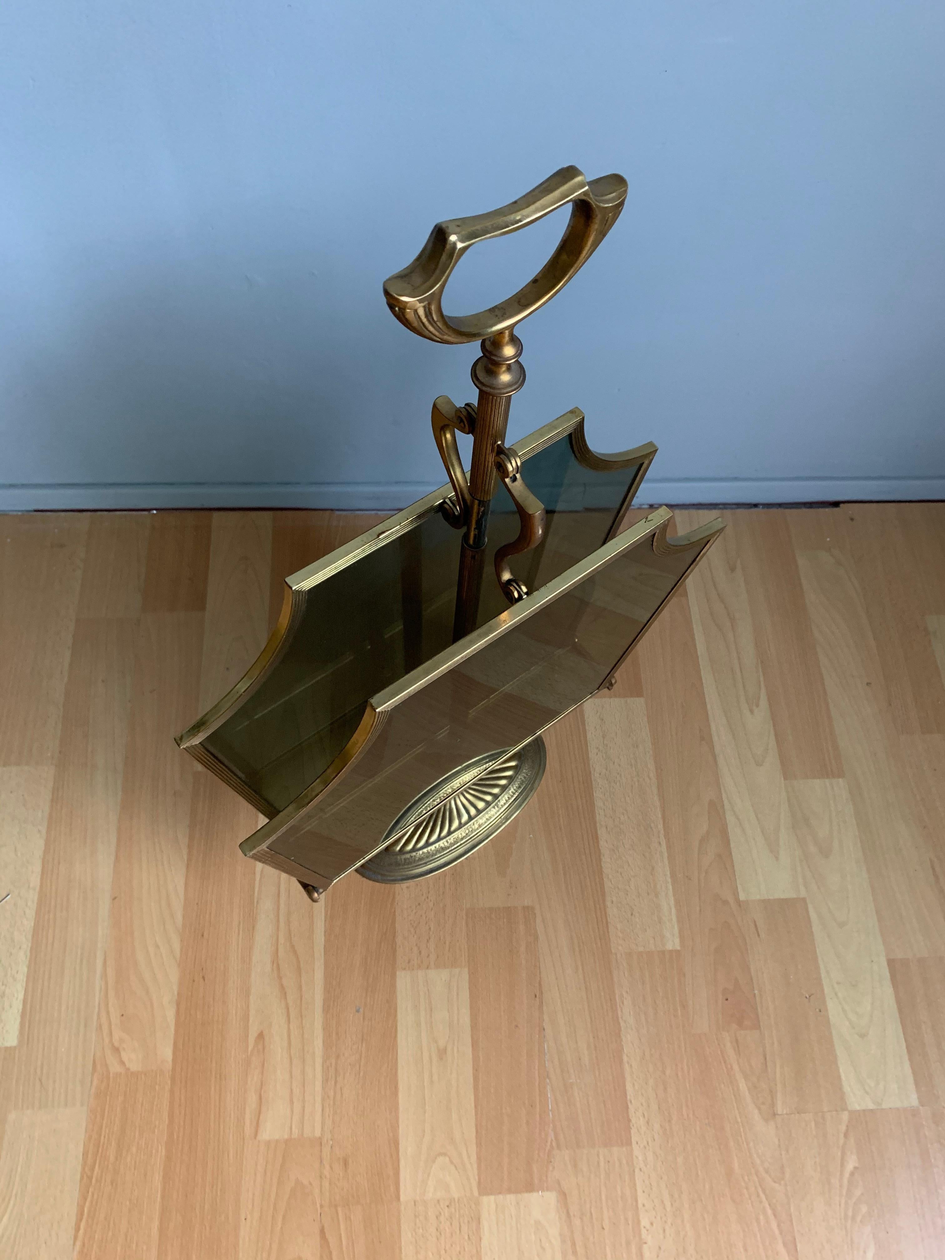Rare Hollywood Regency Style Bronze, Brass & Smoked Glass Magazine Rack or Stand For Sale 6