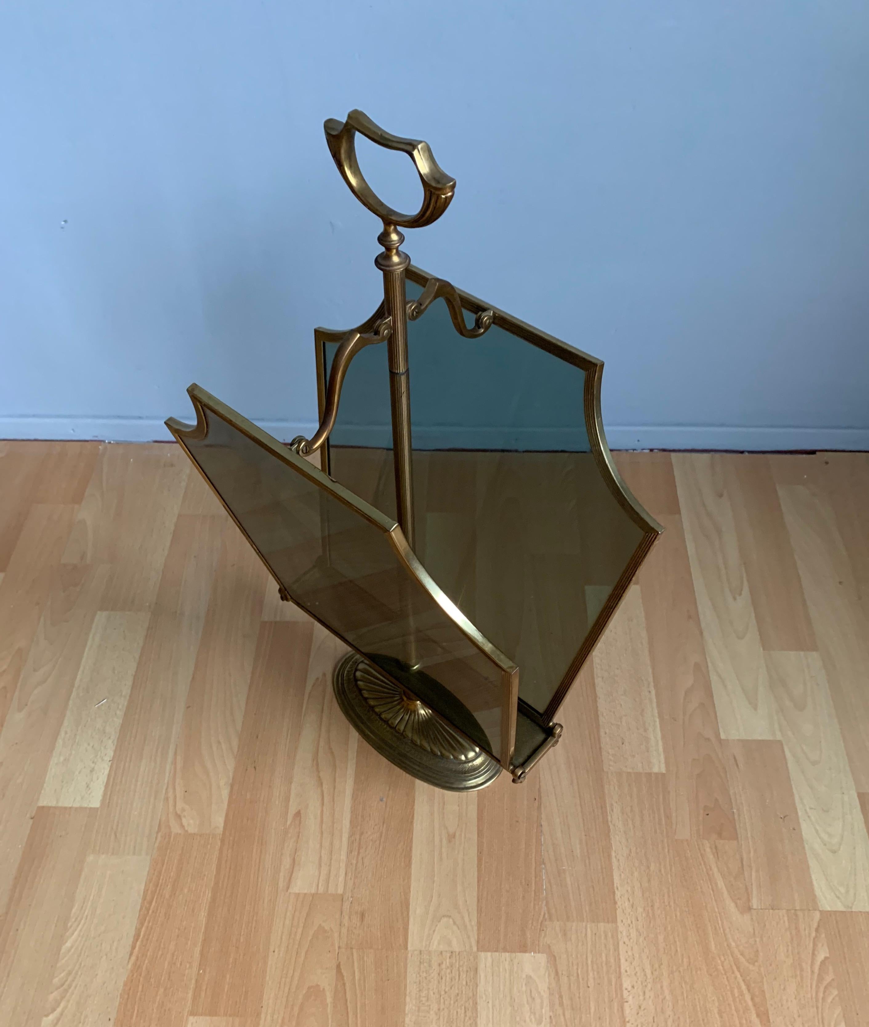 Rare Hollywood Regency Style Bronze, Brass & Smoked Glass Magazine Rack or Stand For Sale 8