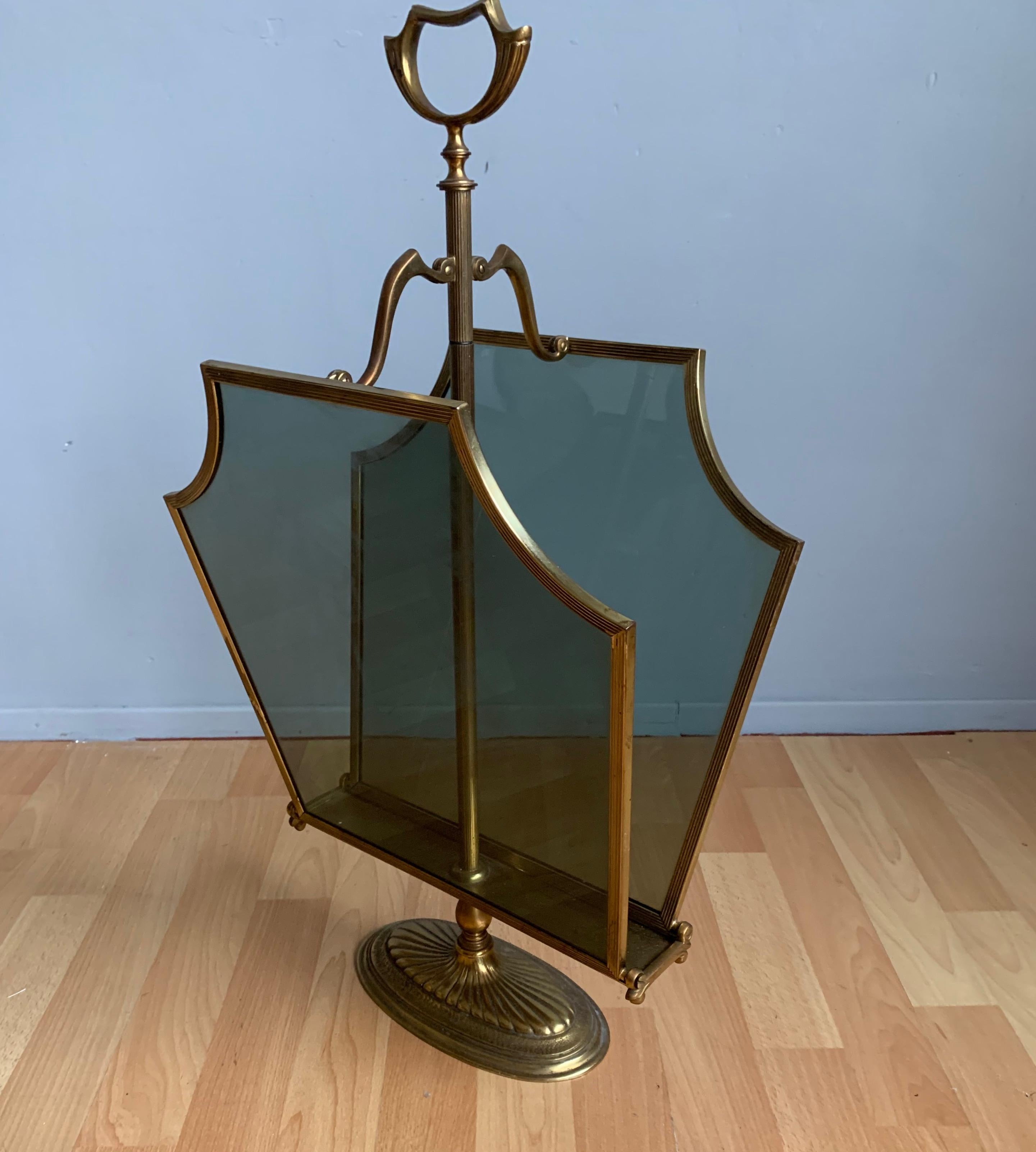 Rare Hollywood Regency Style Bronze, Brass & Smoked Glass Magazine Rack or Stand For Sale 9