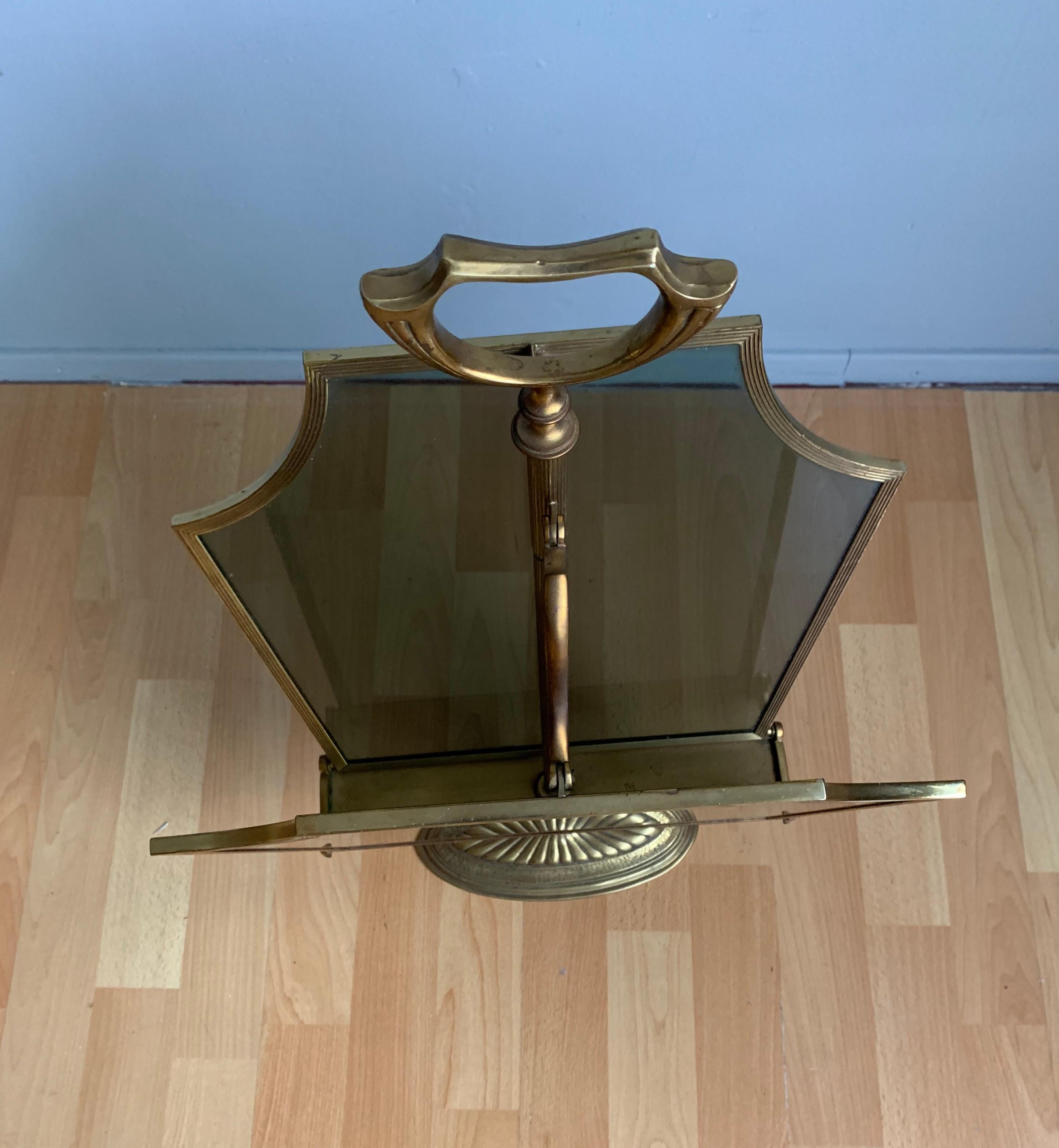 Rare Hollywood Regency Style Bronze, Brass & Smoked Glass Magazine Rack or Stand For Sale 10