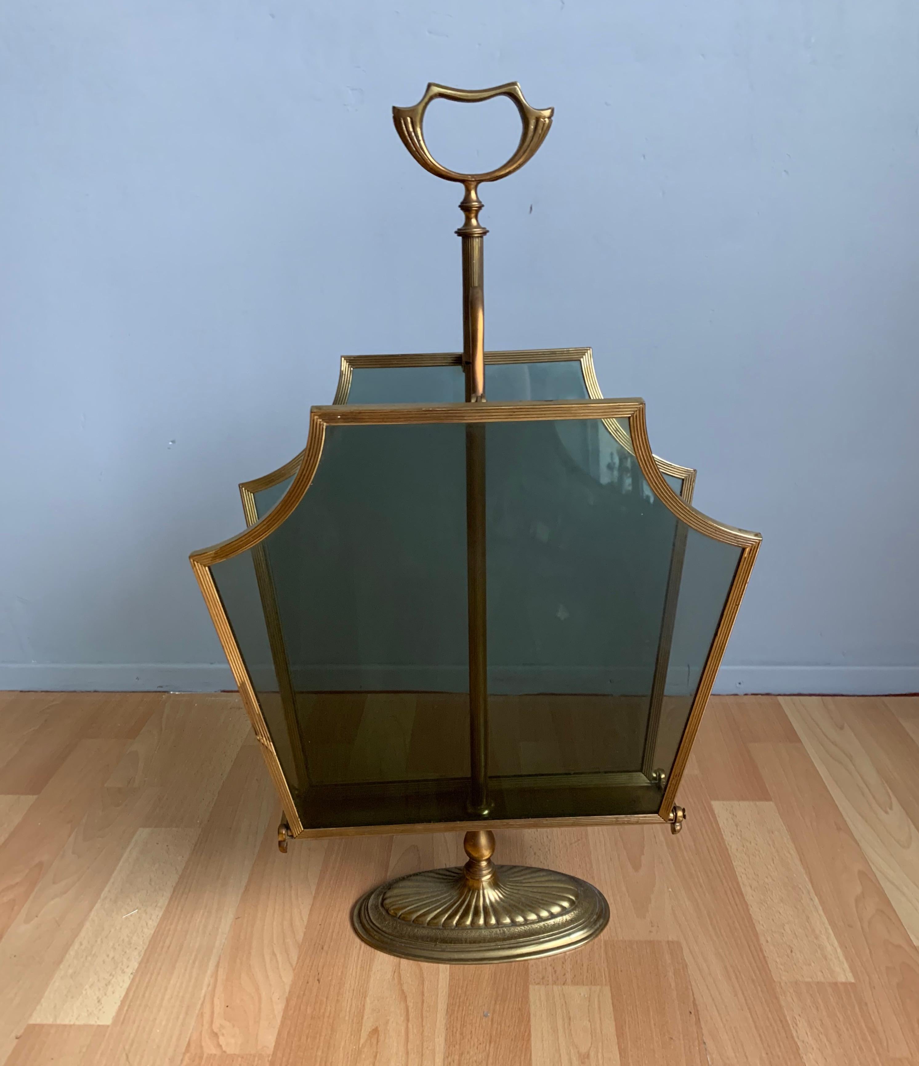 Rare Hollywood Regency Style Bronze, Brass & Smoked Glass Magazine Rack or Stand For Sale 13