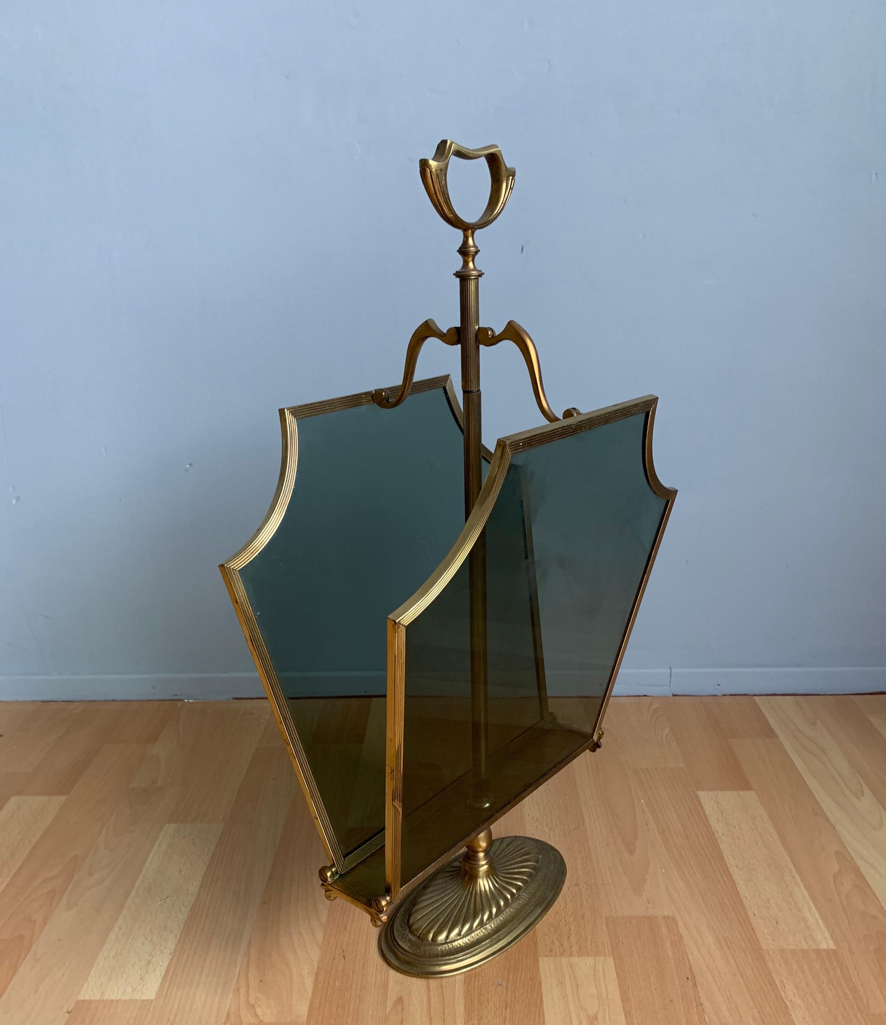 Rare Hollywood Regency Style Bronze, Brass & Smoked Glass Magazine Rack or Stand For Sale 14