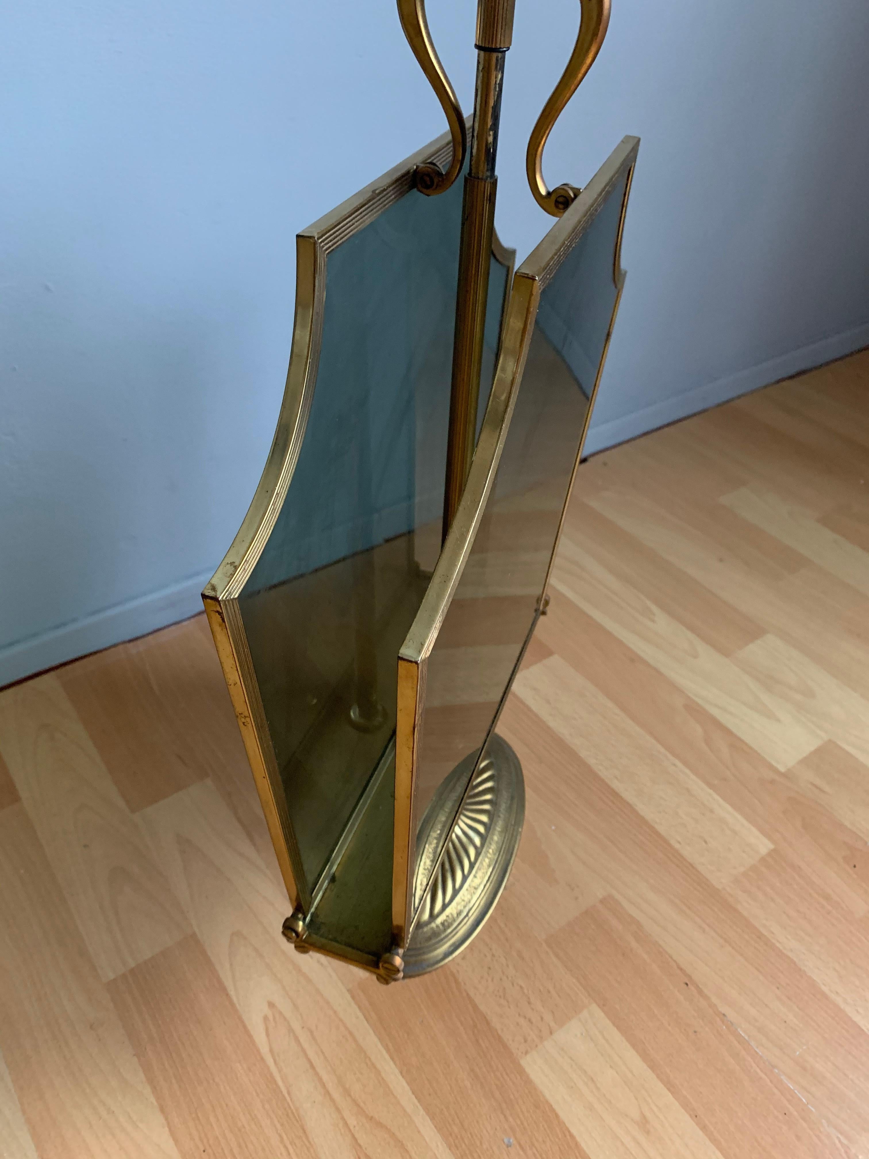 Rare Hollywood Regency Style Bronze, Brass & Smoked Glass Magazine Rack or Stand For Sale 3