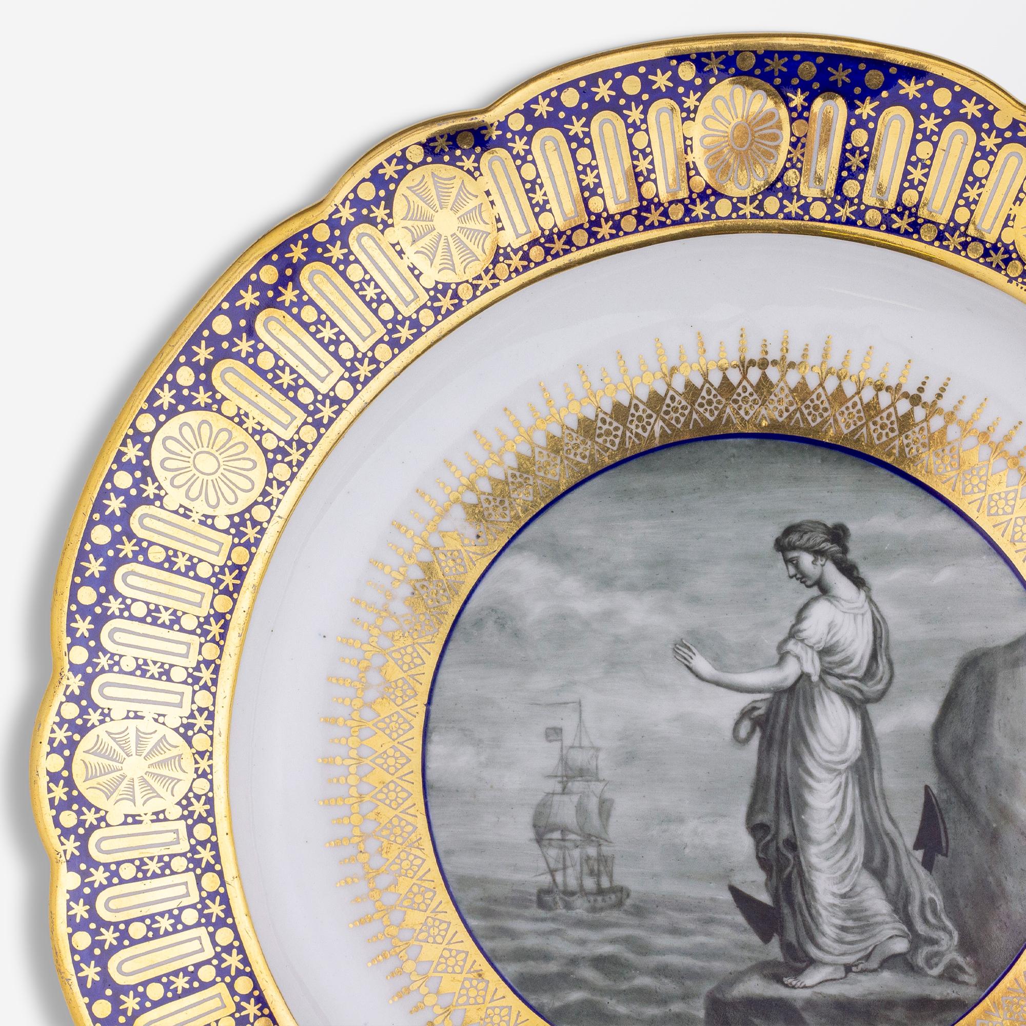 Néoclassique Rare assiette Flight Worcester du 18ème siècle en vente