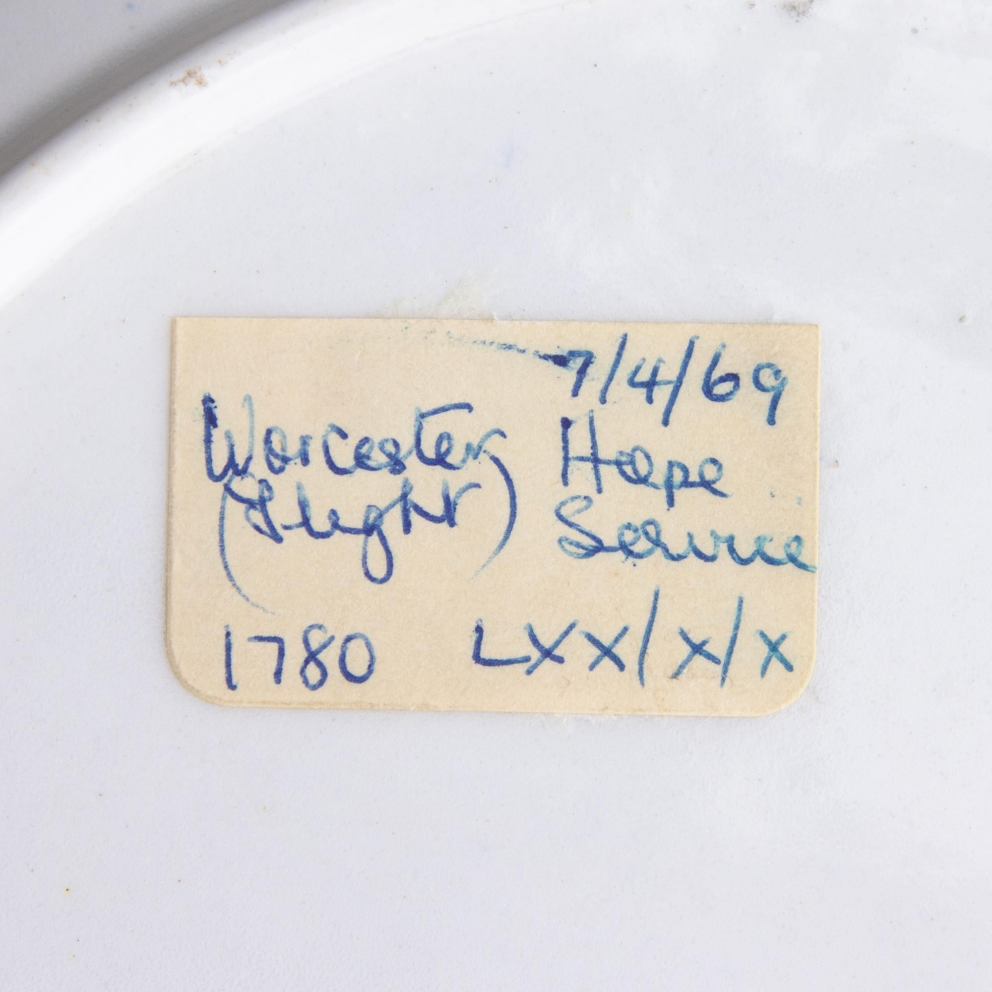 Late 18th Century Rare 'Hope Service' Plate 18th Century Flight Worcester For Sale