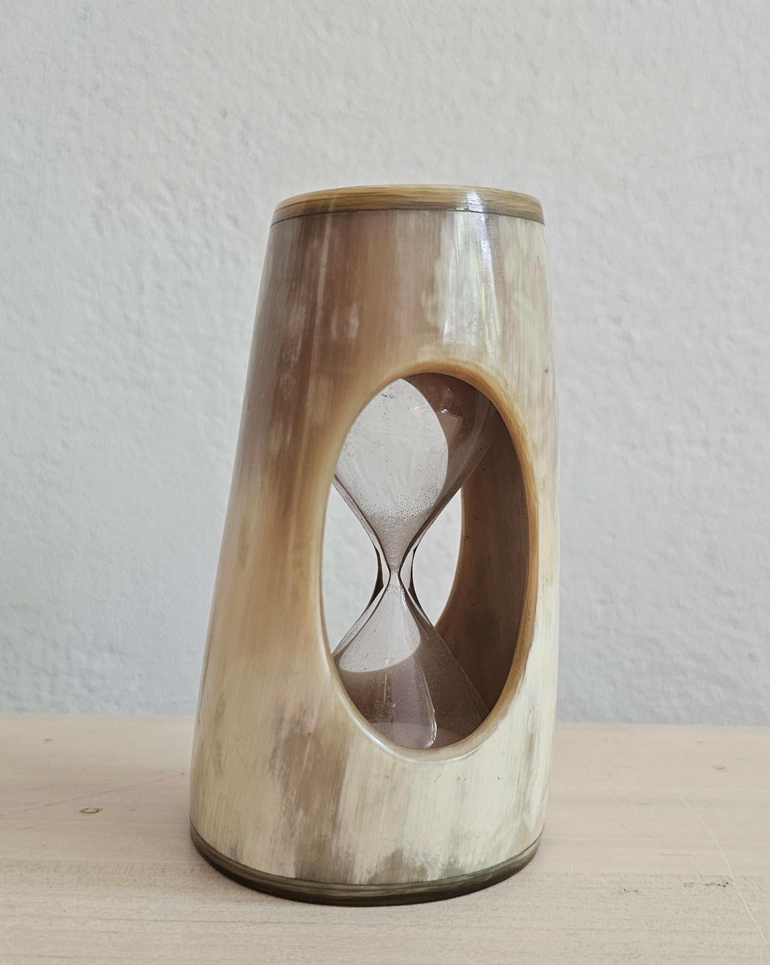 Mid-Century Modern Rare Hourglass Egg Timer Designed by Carl Aubock in Natural Horn, Austria 1950