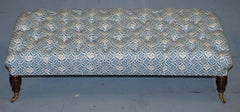 Rare Howard & Son's Oversized Chesterfield Footstool Ticking Fabric Upholstery