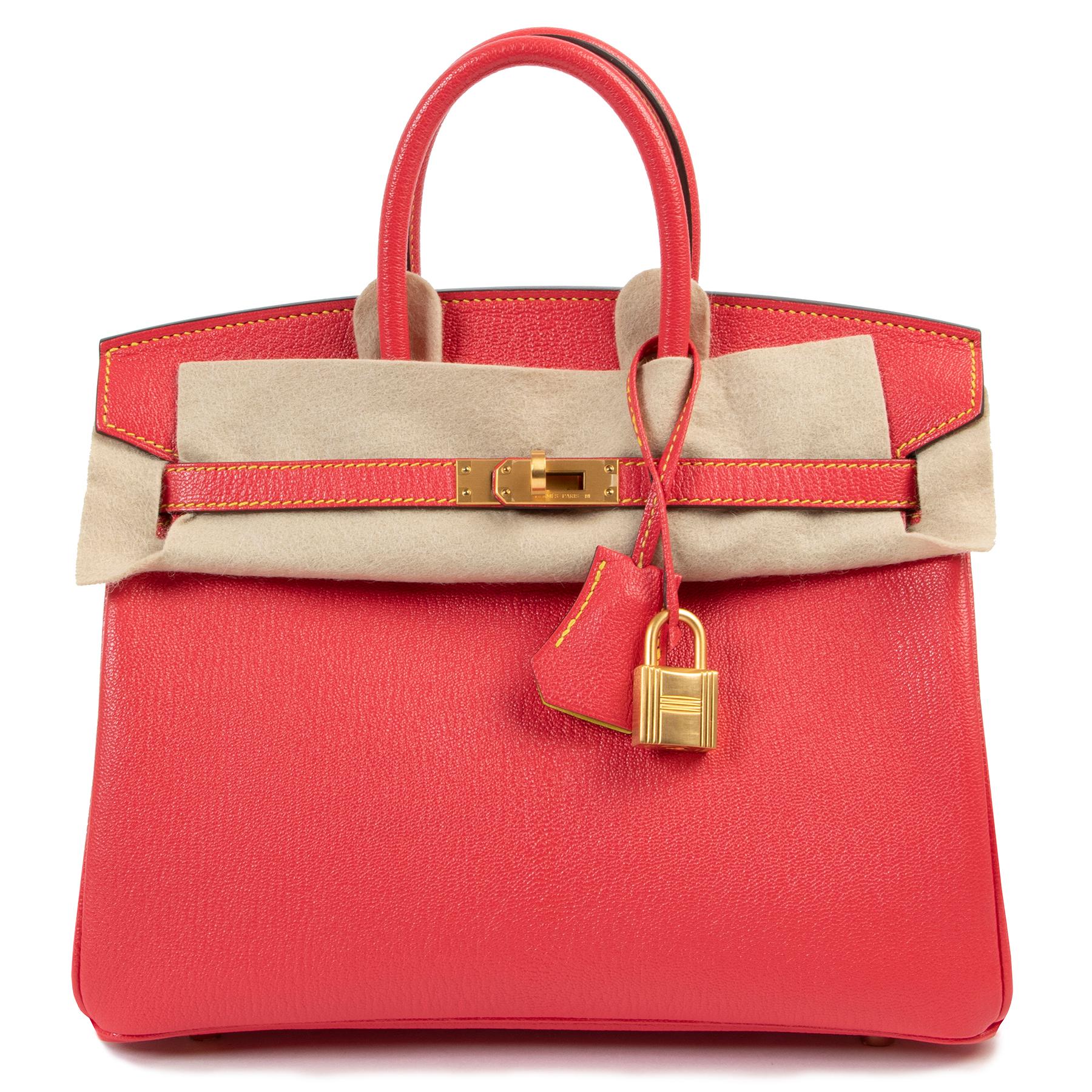 Red *RARE HSS* Hermès Birkin 25 HSS Chèvre Bougainvillier/ Lime Interior GHW
