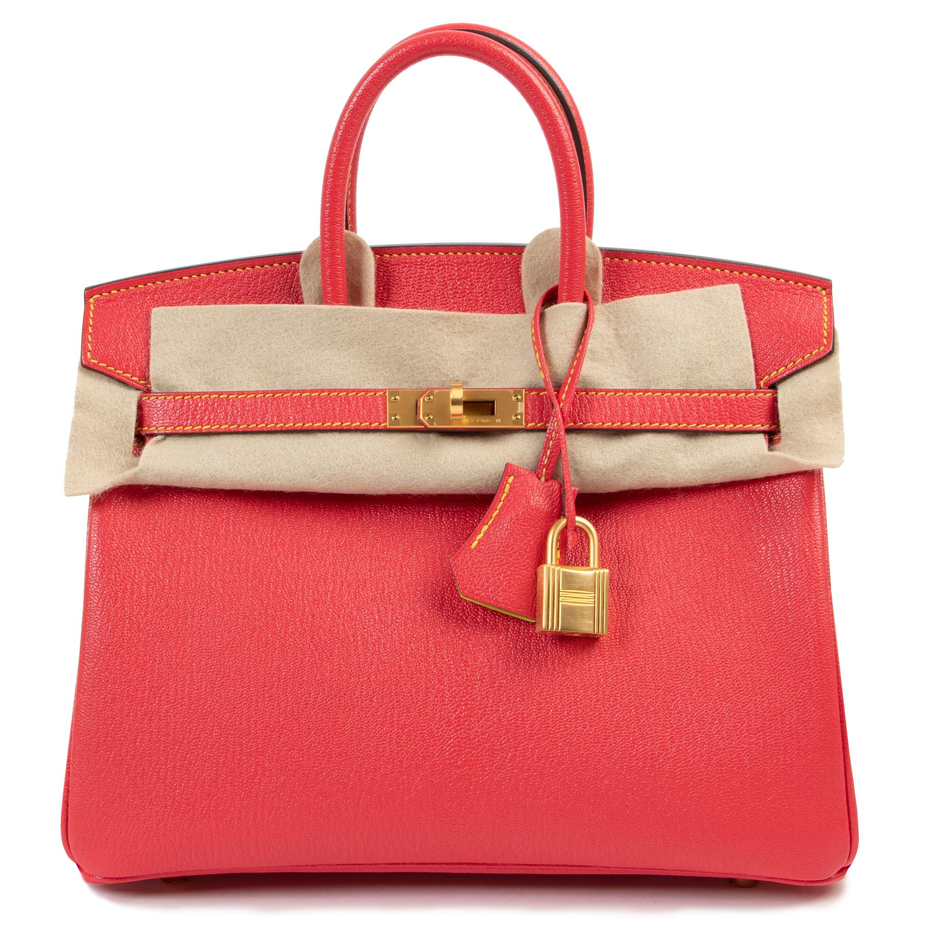 Red *RARE HSS* Hermès Birkin 25 HSS Chèvre Bougainvillier/ Lime Interior GHW 