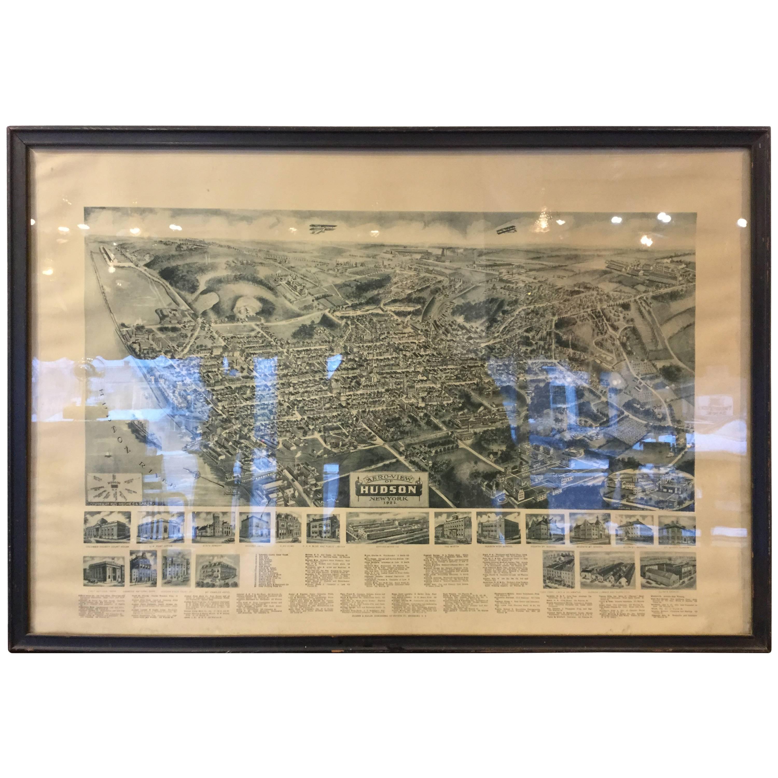 Rare Hudson New York Aerial Map, 1923 For Sale