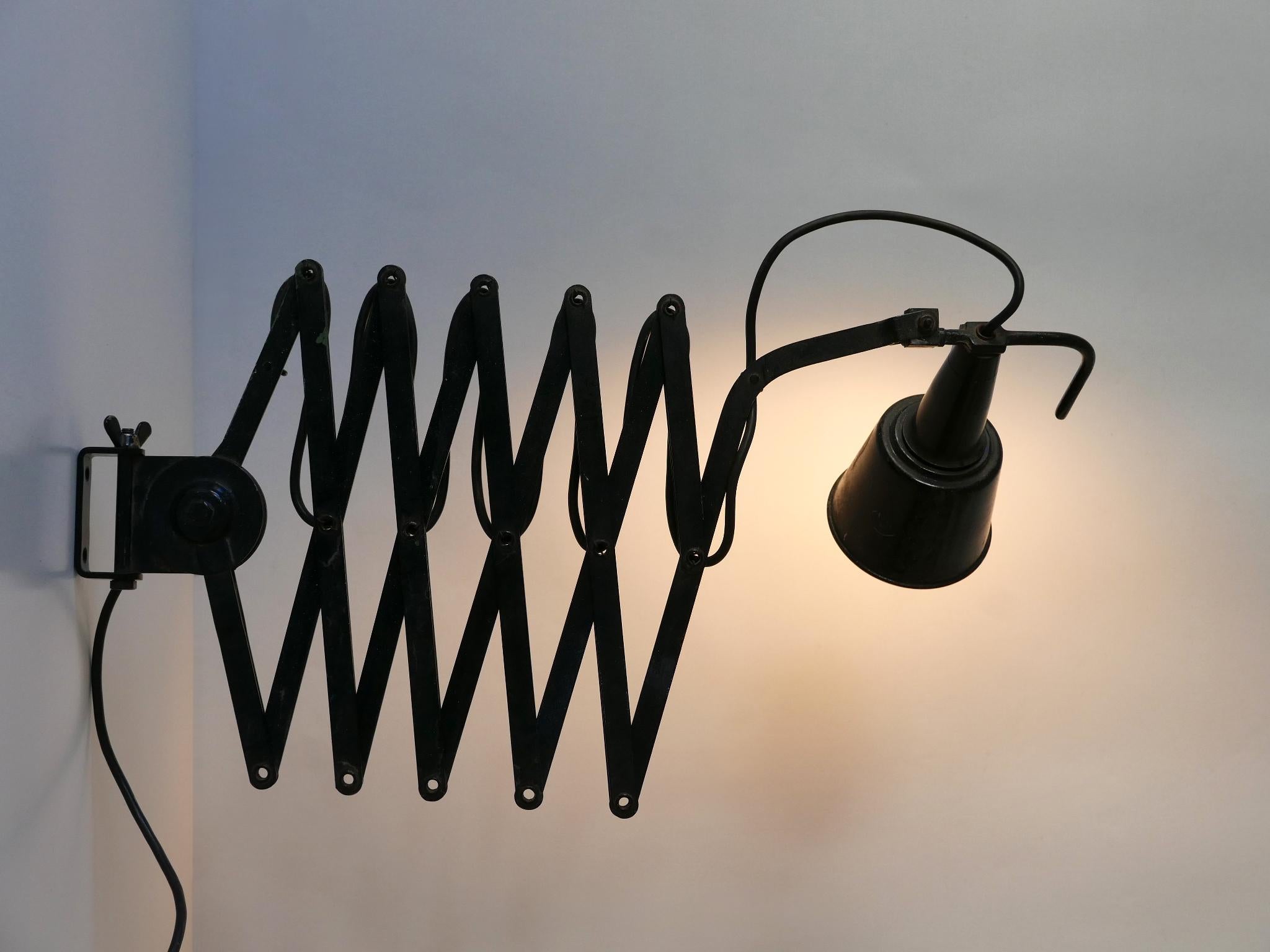 Metal Rare & Huge Adjustable Bauhaus Scissor Wall Lamp by Wilhelm Bäder Germany 1930s For Sale